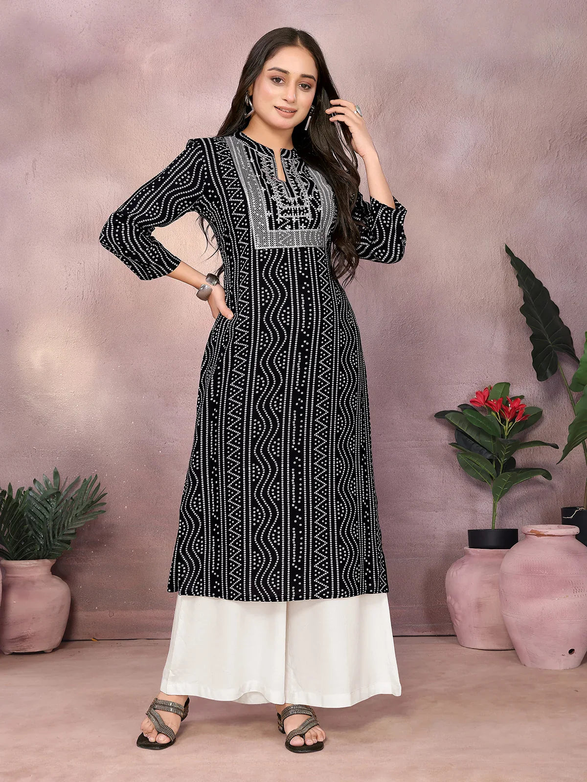 Buy Rayon Embroidered Straight Calf Length Kurta-Black
