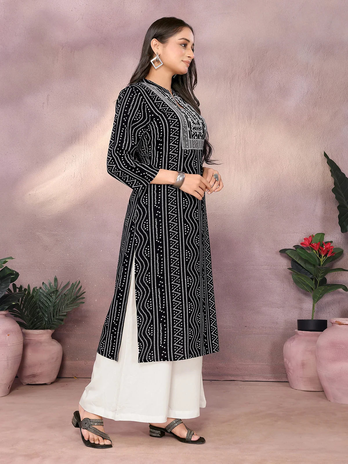 Buy Rayon Embroidered Straight Calf Length Kurta-Black