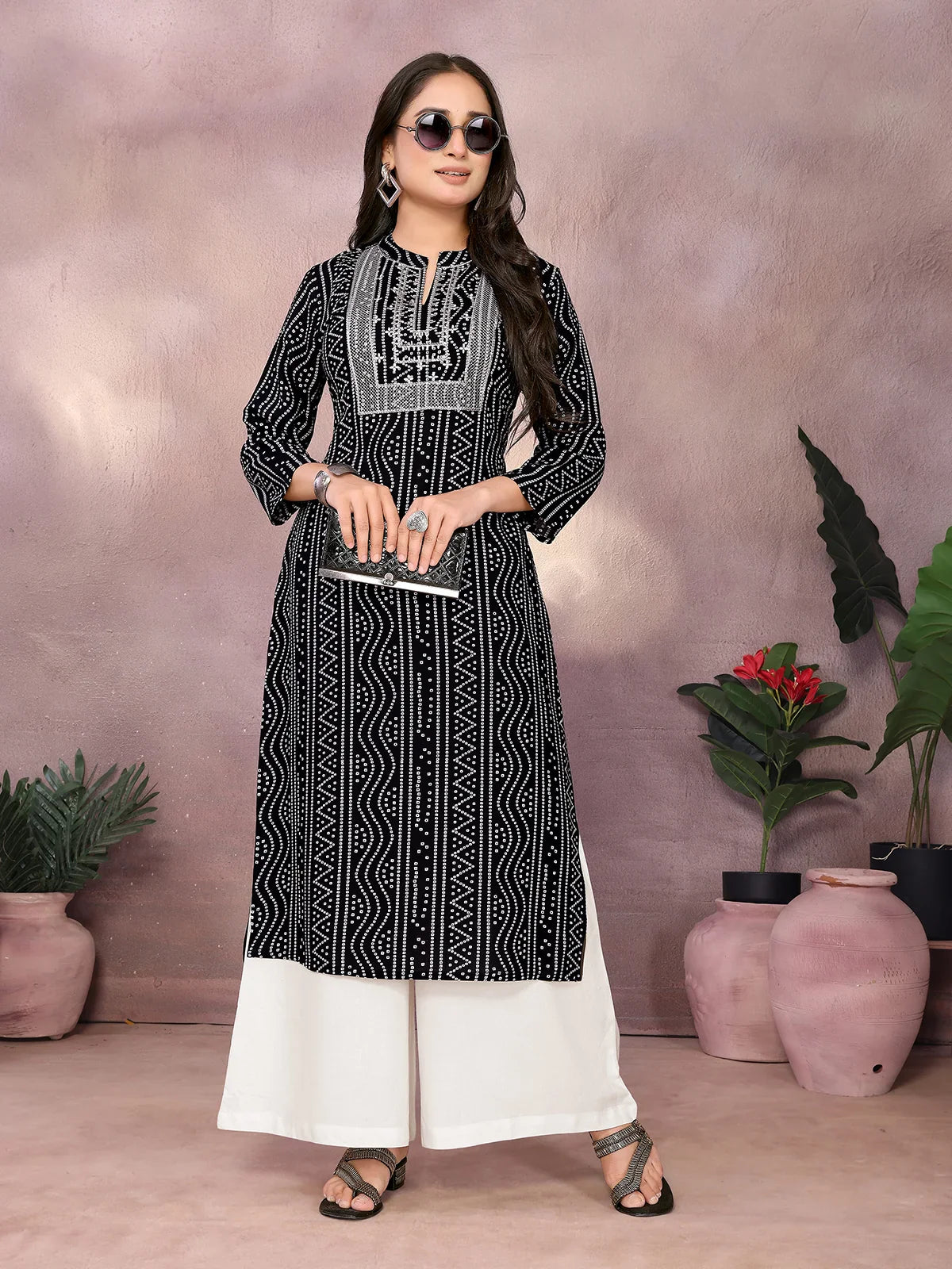 Buy Rayon Embroidered Straight Calf Length Kurta-Black