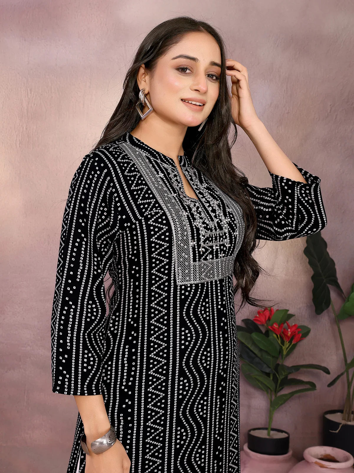 Buy Rayon Embroidered Straight Calf Length Kurta-Black