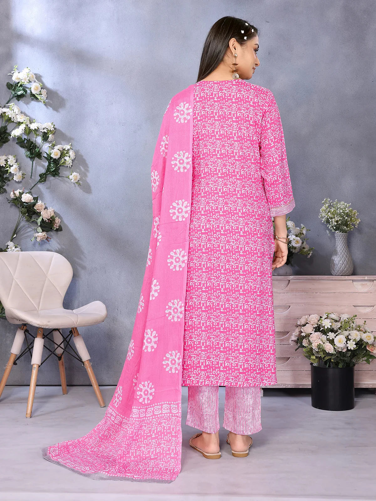 Buy Rayon Embroidered Straight Calf Length Kurta with Pant and Dupatta-Pink
