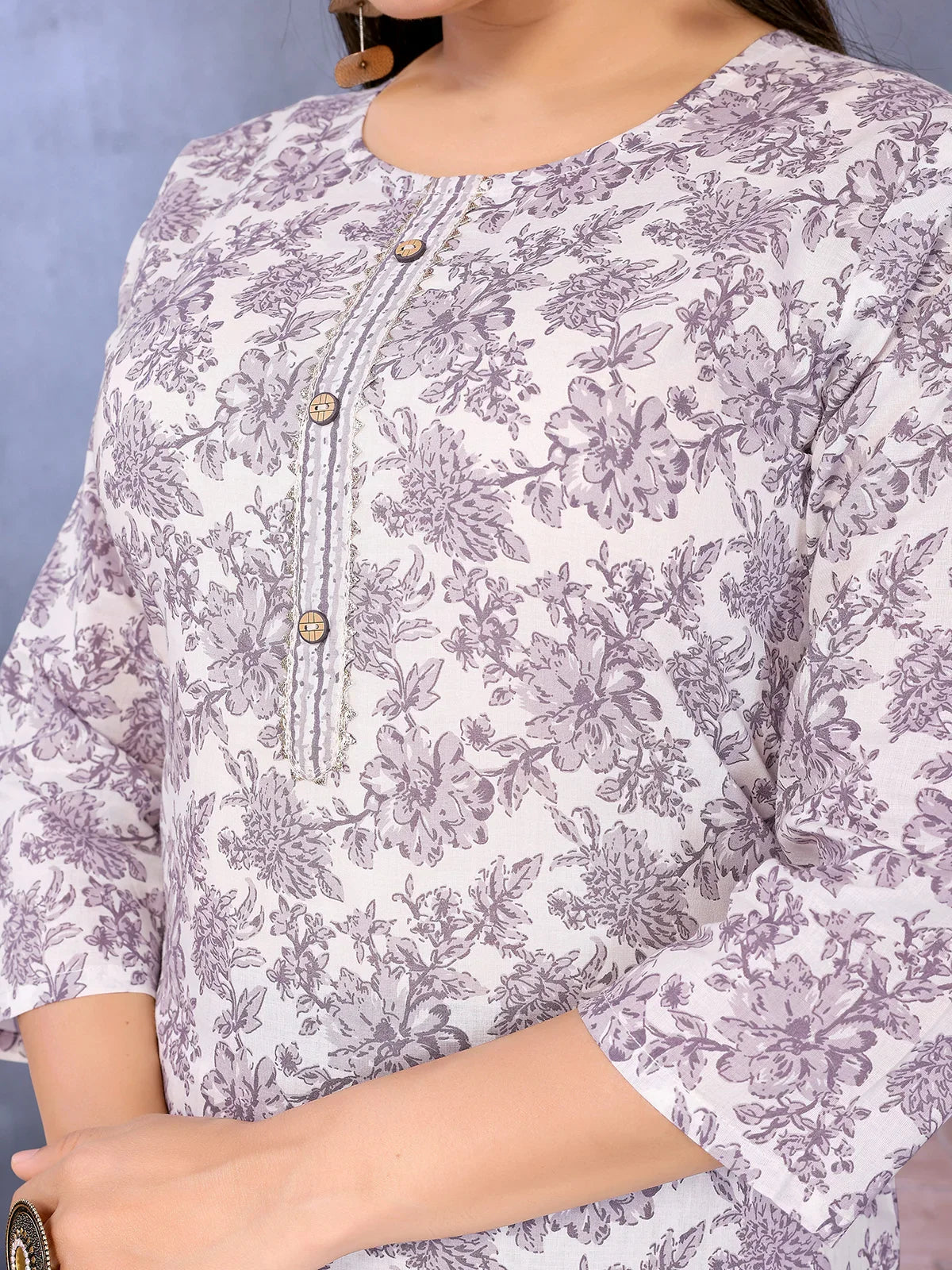 Buy Cotton Printed Straight Calf Length Kurta with Pant-Off White