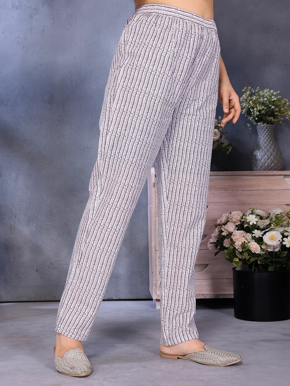 Buy Cotton Printed Straight Calf Length Kurta with Pant-Off White