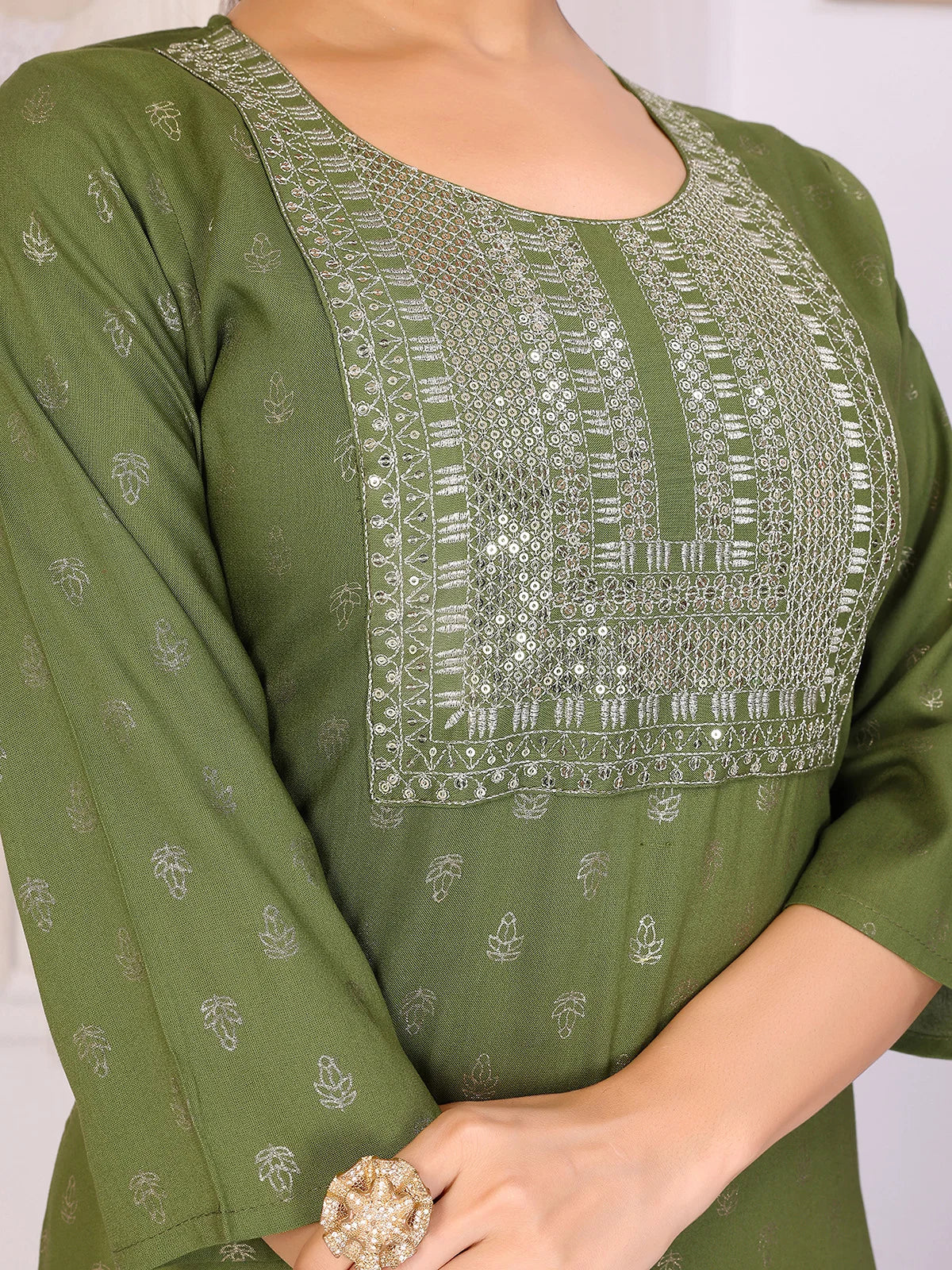 Buy Rayon Embroidered Straight Calf Length Kurta-Green