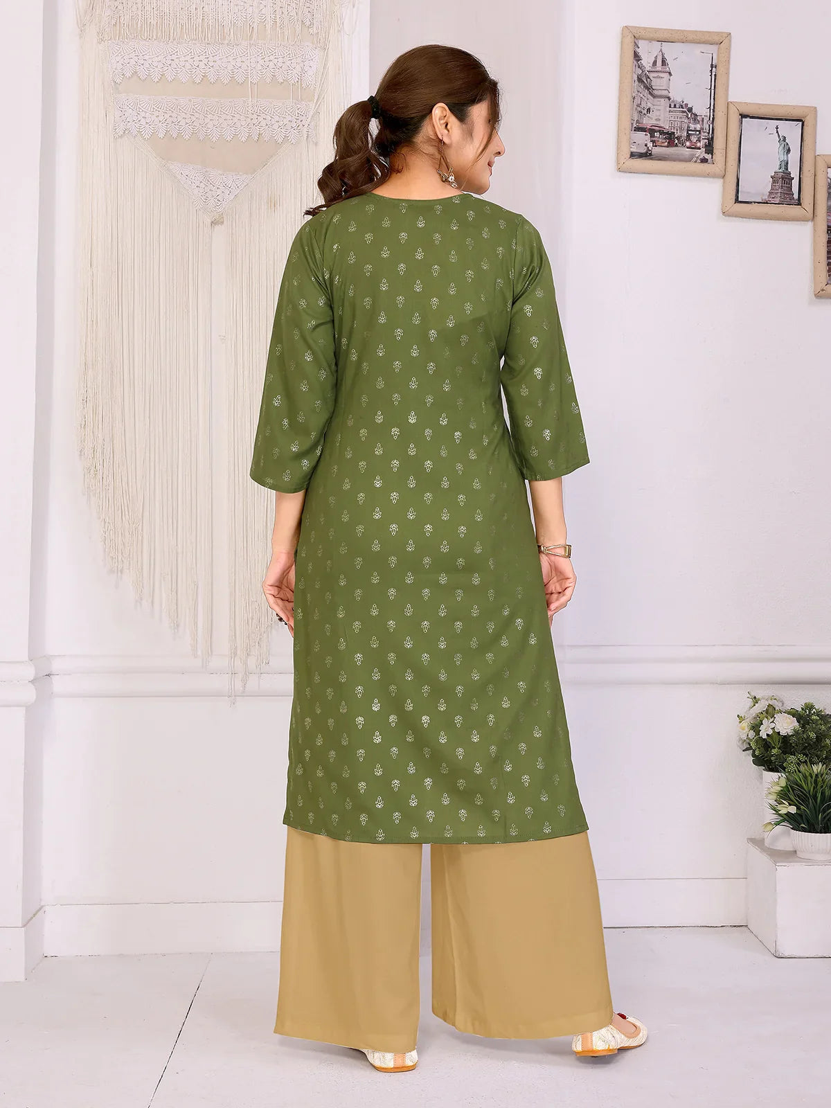 Buy Rayon Embroidered Straight Calf Length Kurta-Green