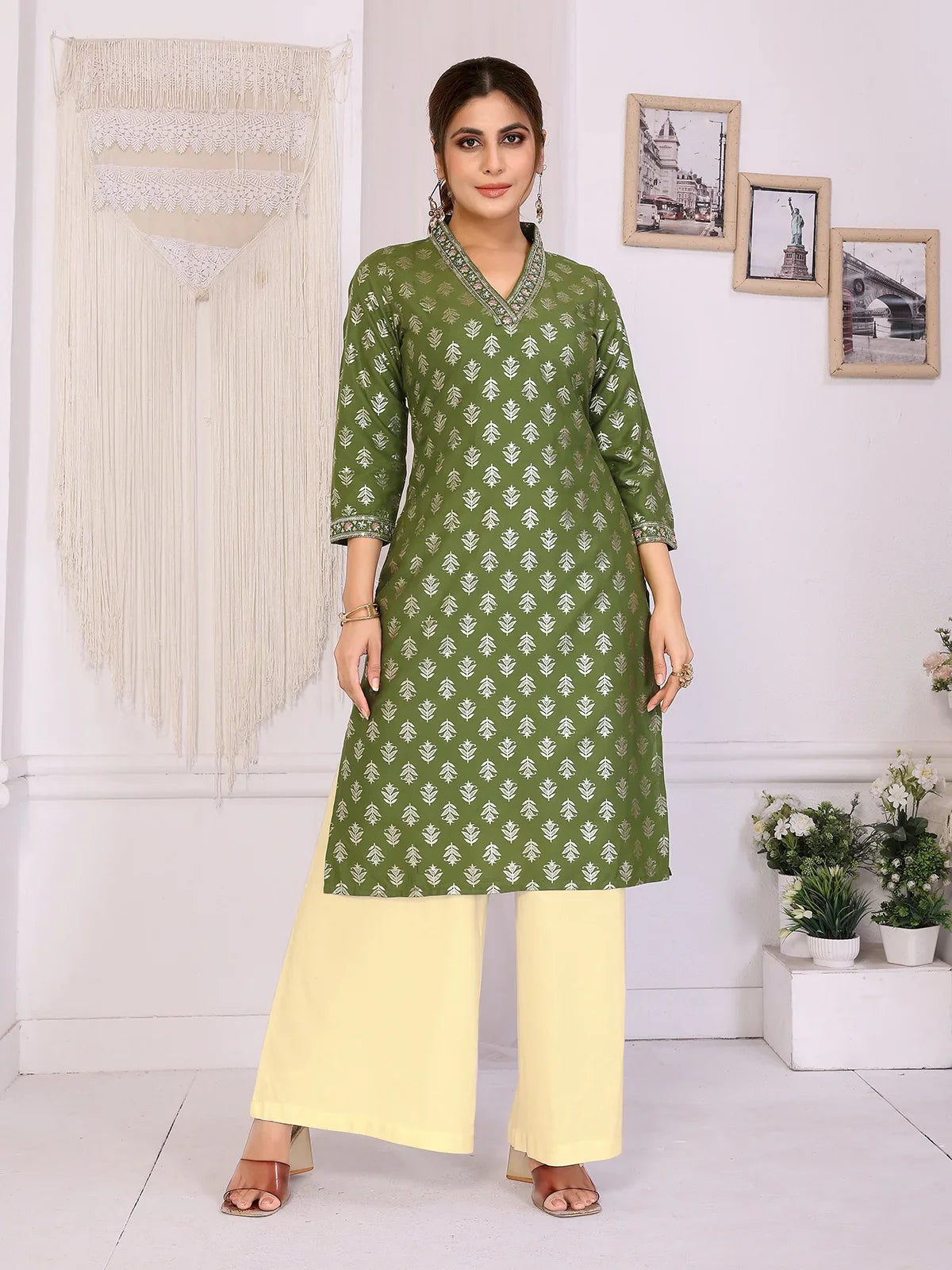 Buy Rayon Embroidered Straight Calf Length Kurta-Green