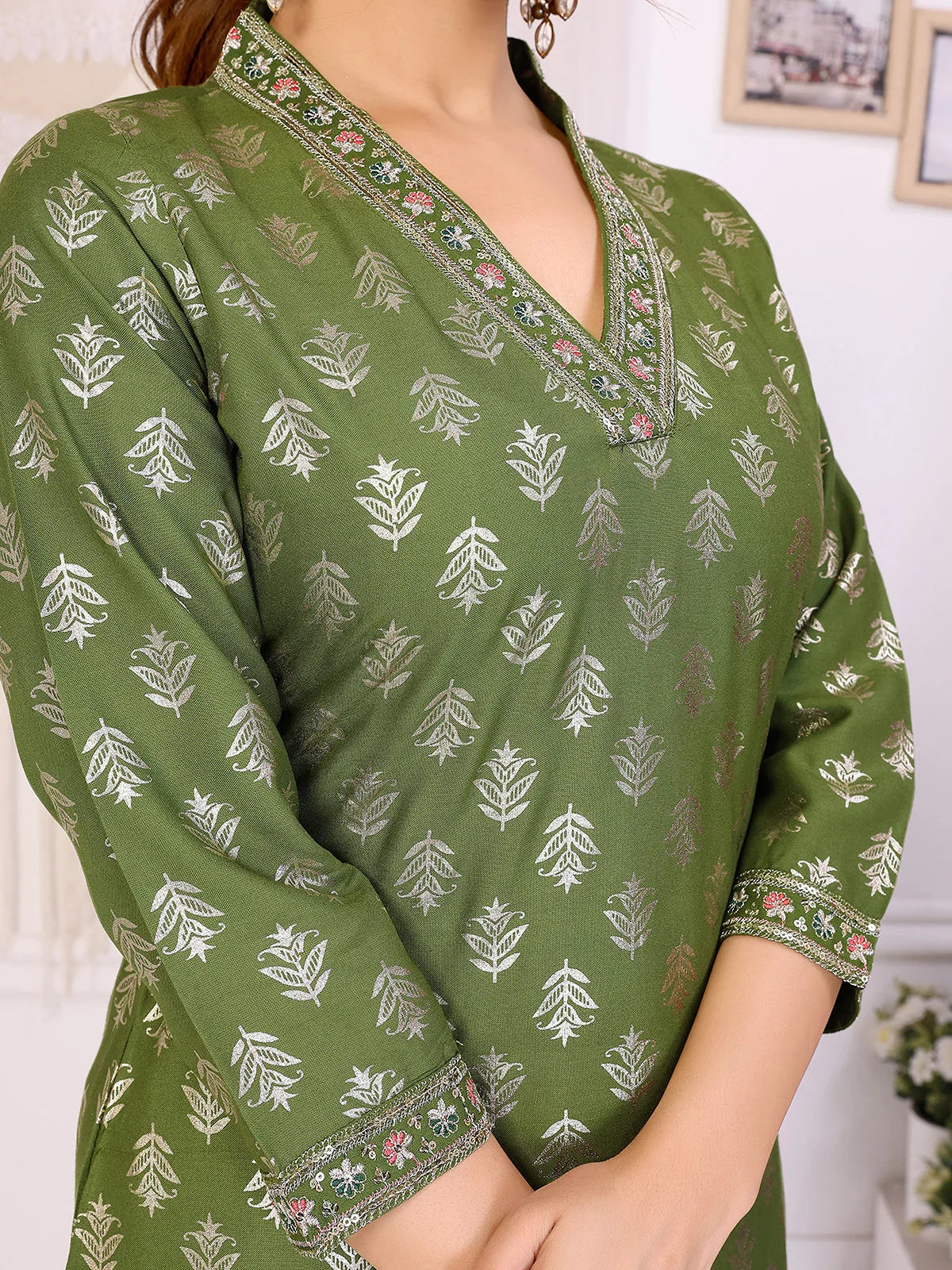 Buy Rayon Embroidered Straight Calf Length Kurta-Green