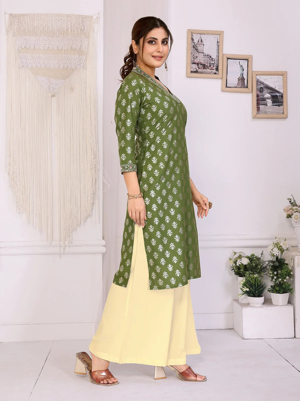 Buy Rayon Embroidered Straight Calf Length Kurta-Green