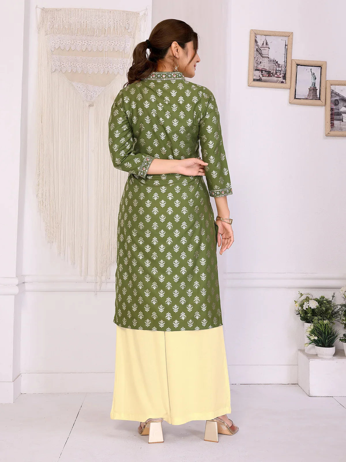 Buy Rayon Embroidered Straight Calf Length Kurta-Green