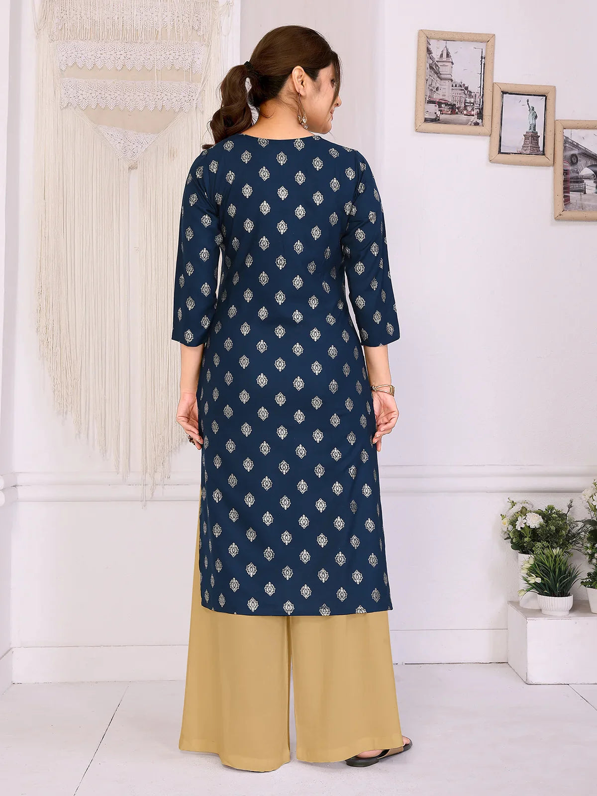 Buy Rayon Embroidered Straight Calf Length Kurta-Blue