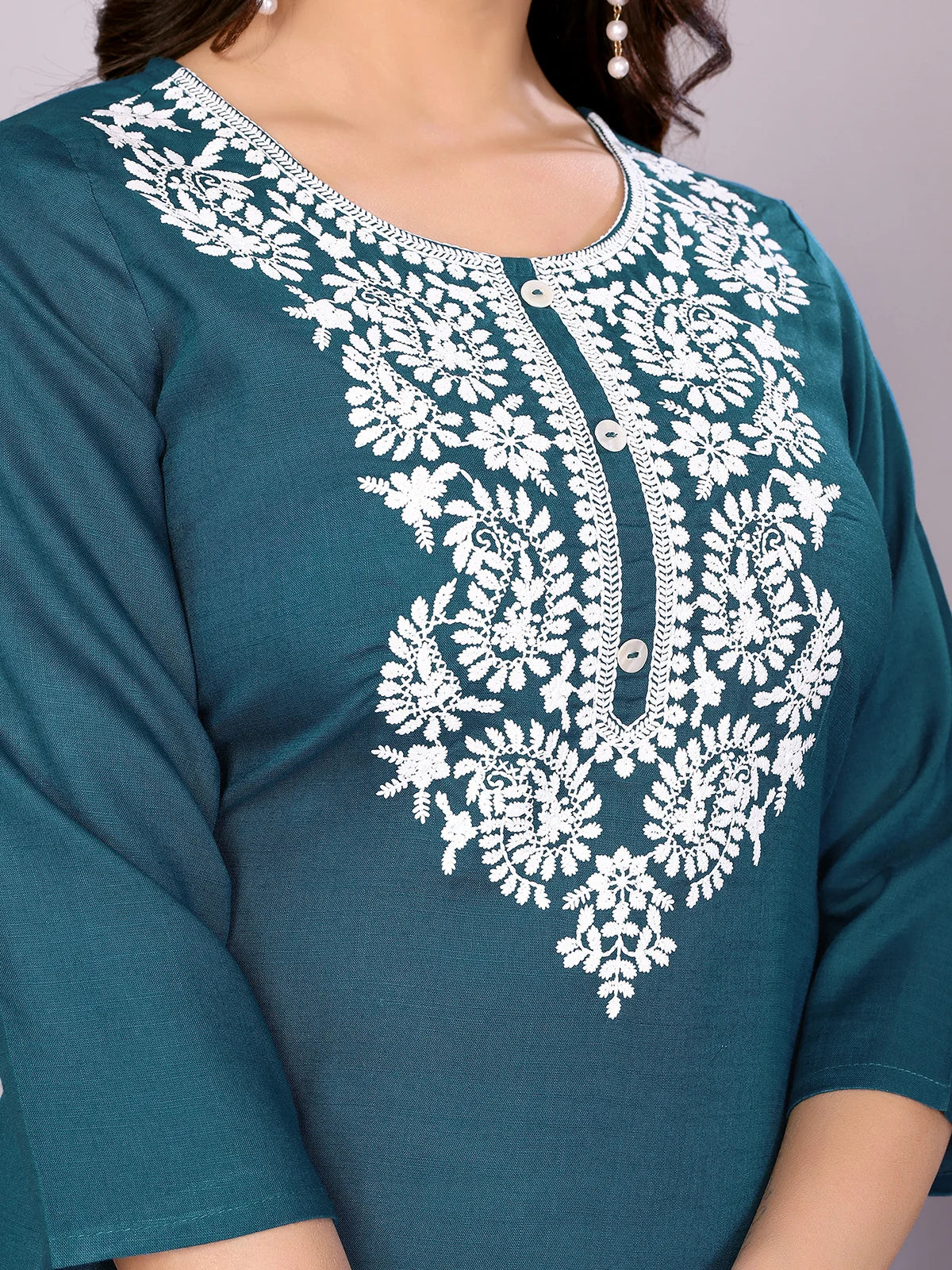 Buy Rayon Embroidered Straight Calf Length Kurta-Teal