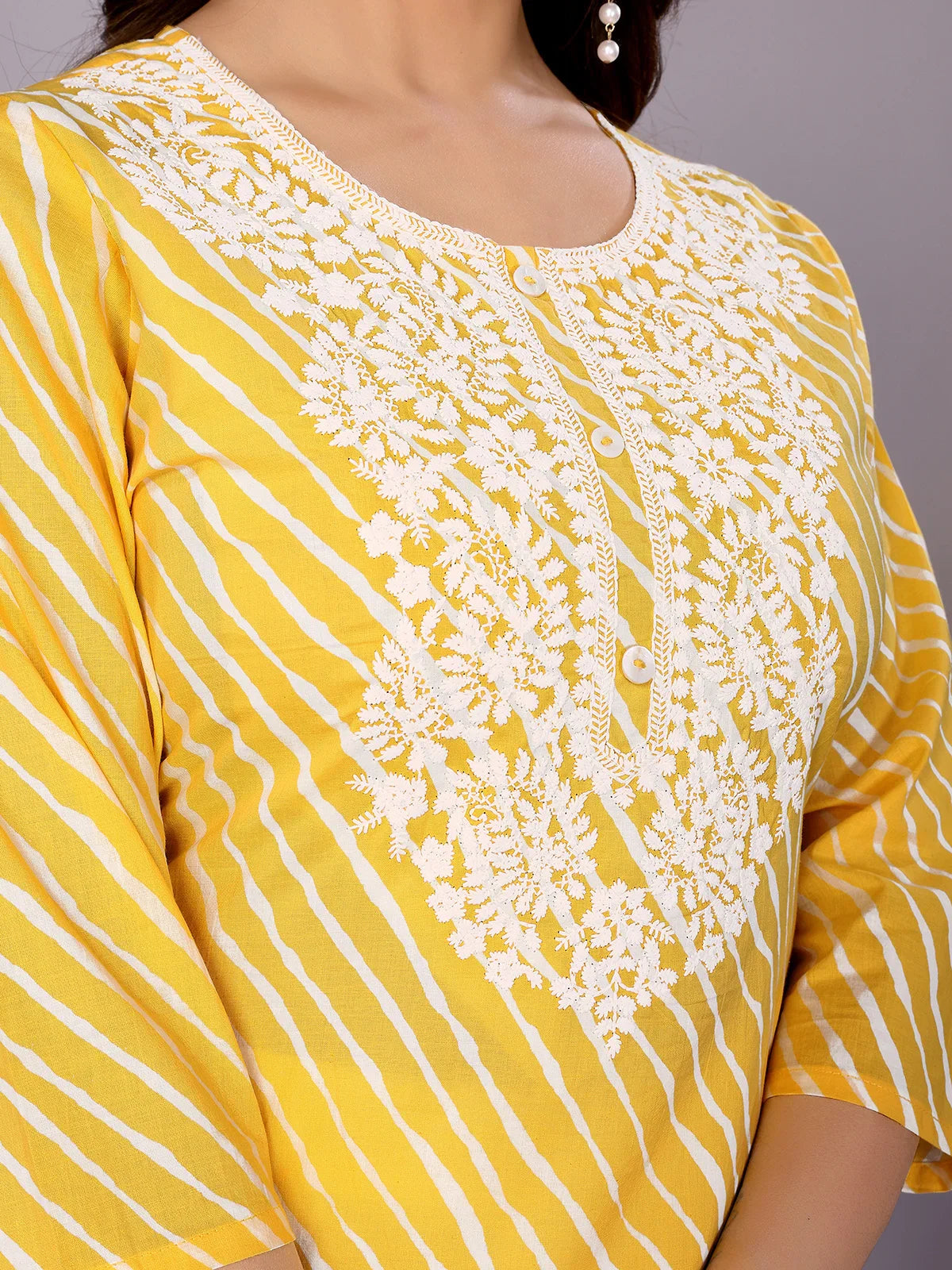 Buy Cotton Embroidered Straight Calf Length Kurta-Yellow