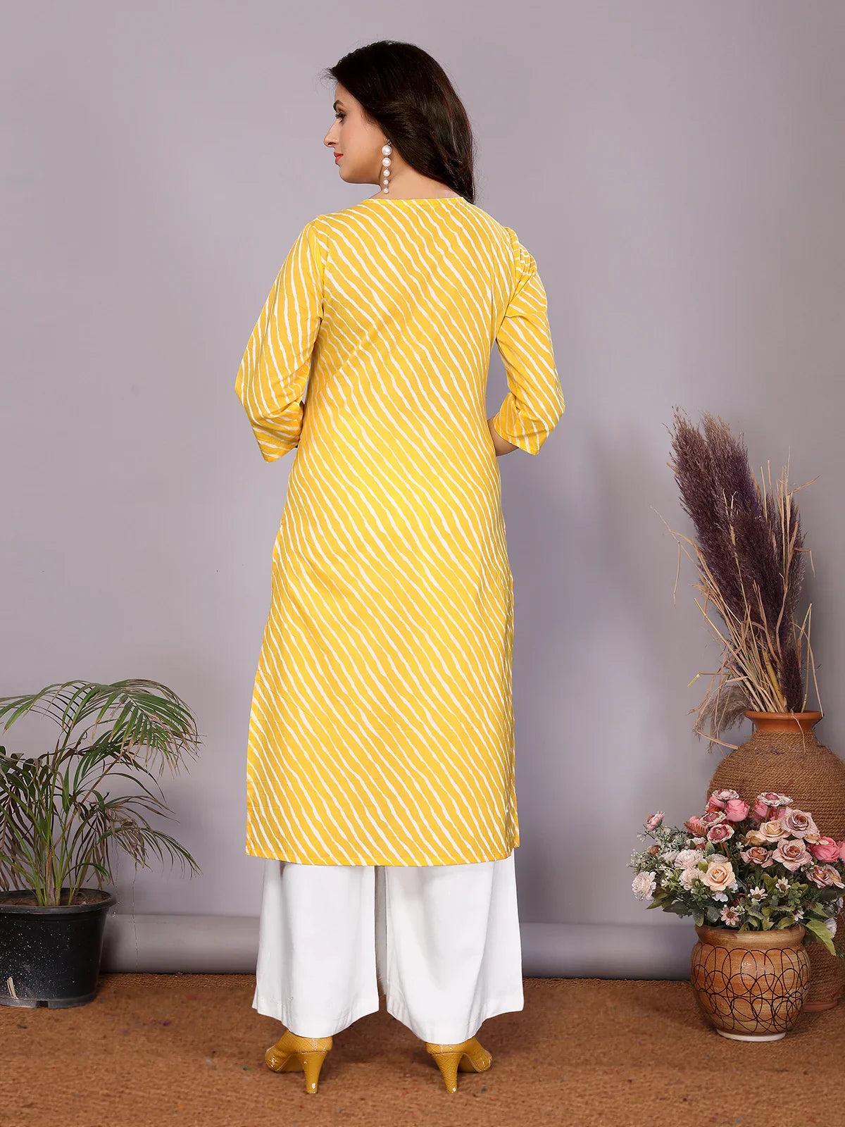 Buy Cotton Embroidered Straight Calf Length Kurta-Yellow