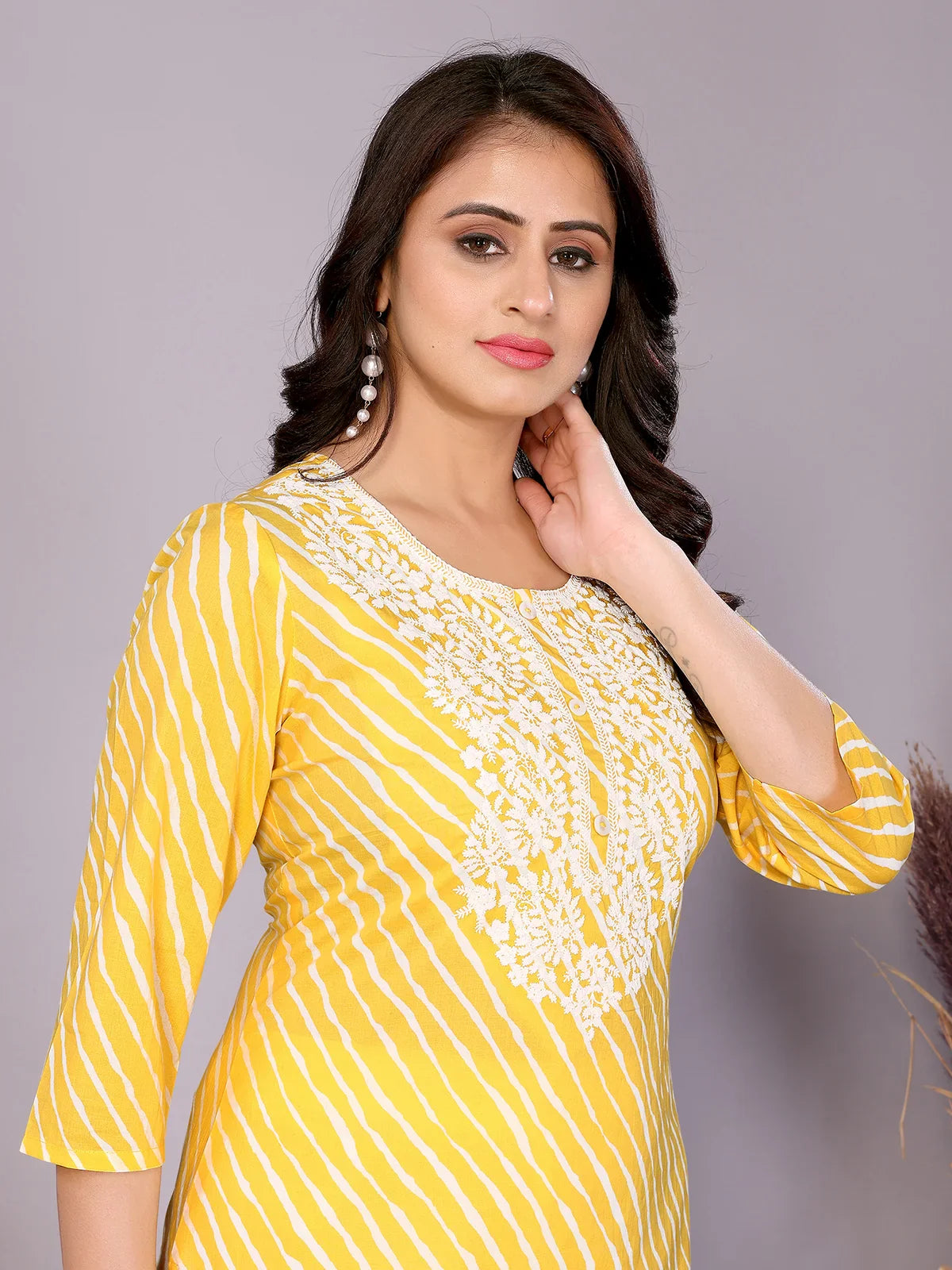 Buy Cotton Embroidered Straight Calf Length Kurta-Yellow
