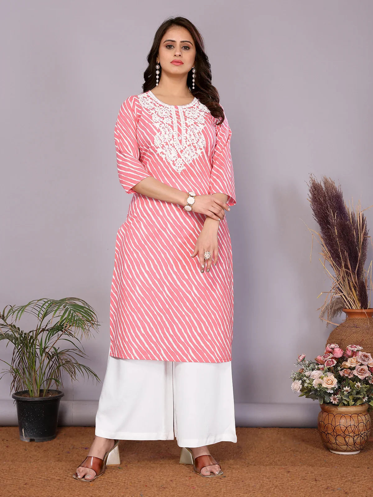 Buy Cotton Embroidered Straight Calf Length Kurta-Pink