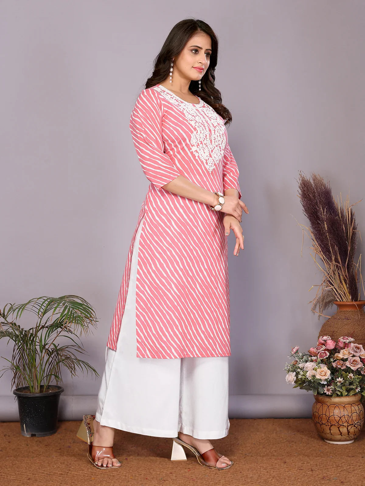 Buy Cotton Embroidered Straight Calf Length Kurta-Pink