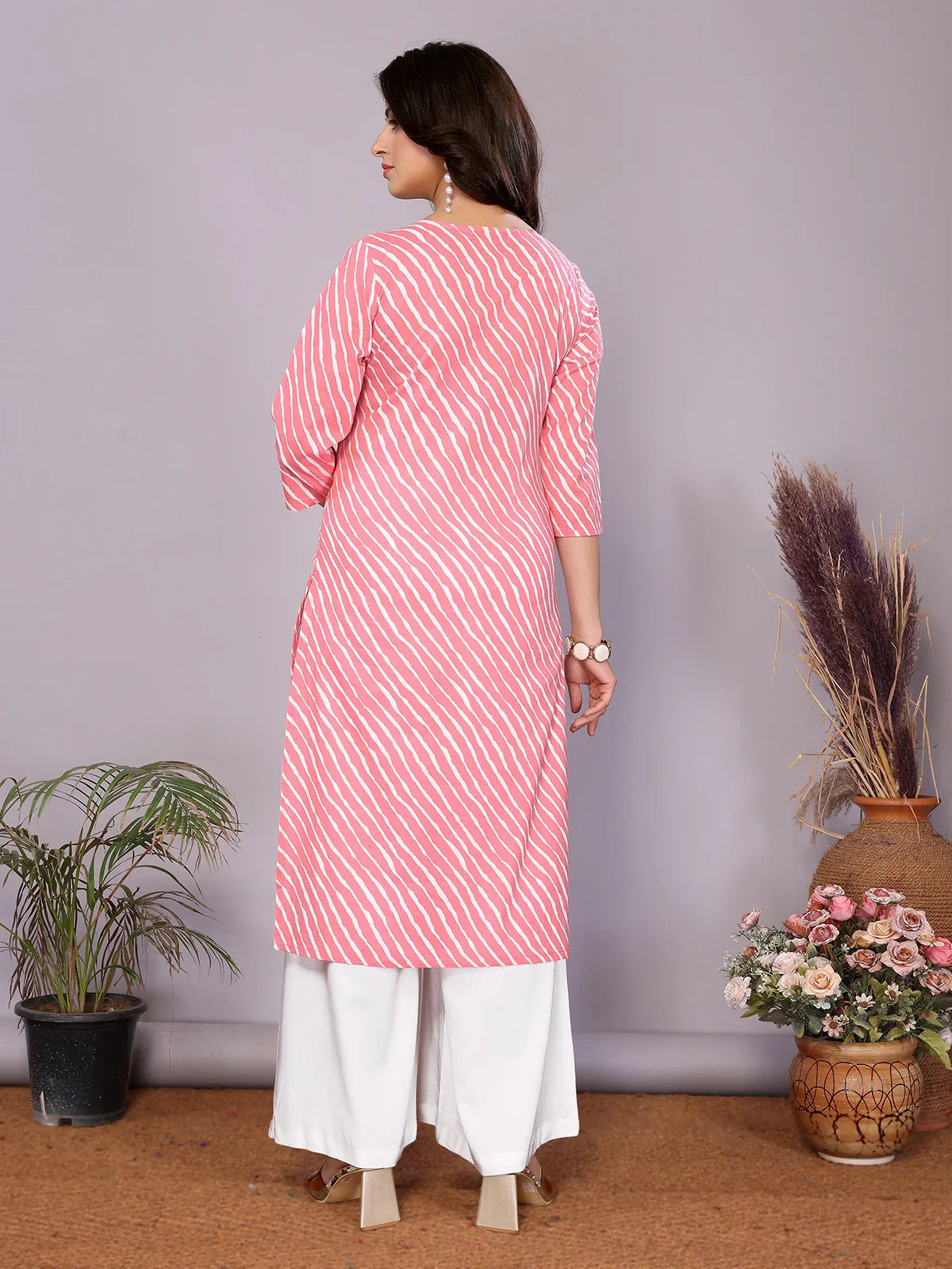 Buy Cotton Embroidered Straight Calf Length Kurta-Pink