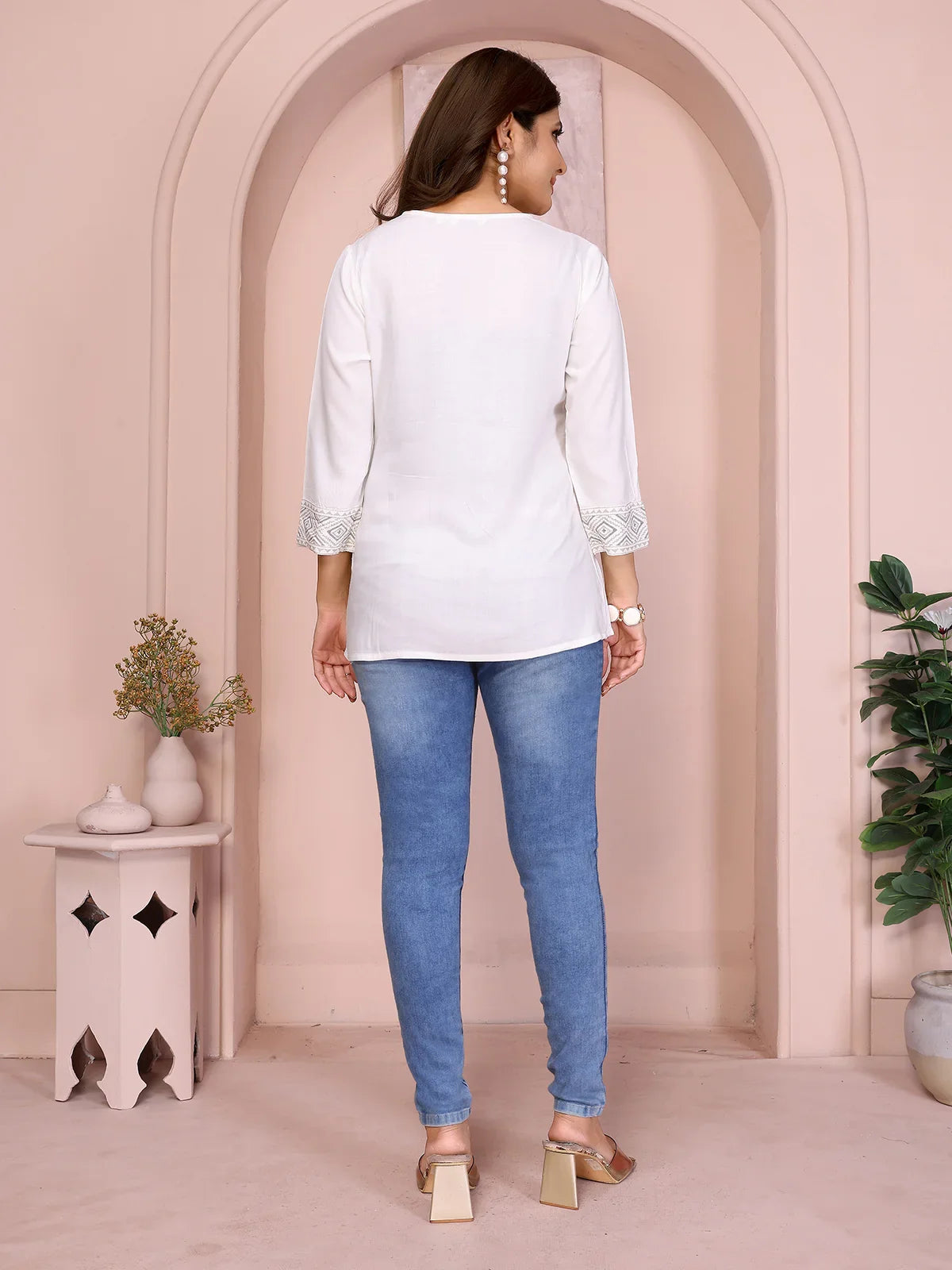 Buy Rayon Printed A-Line Short Length Kurti-Off White