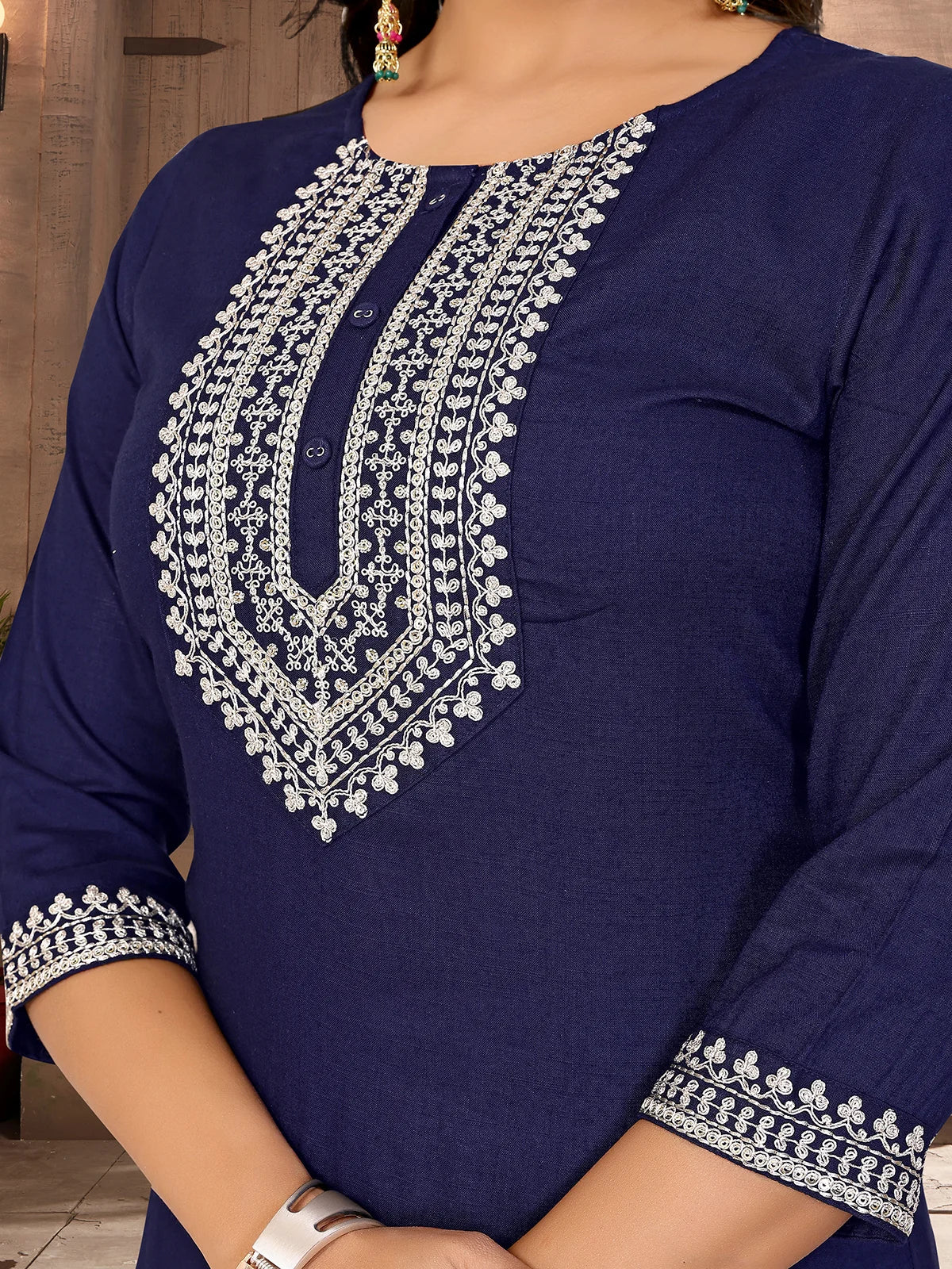 Buy Rayon Embroidered Straight Calf Length Kurta-Blue