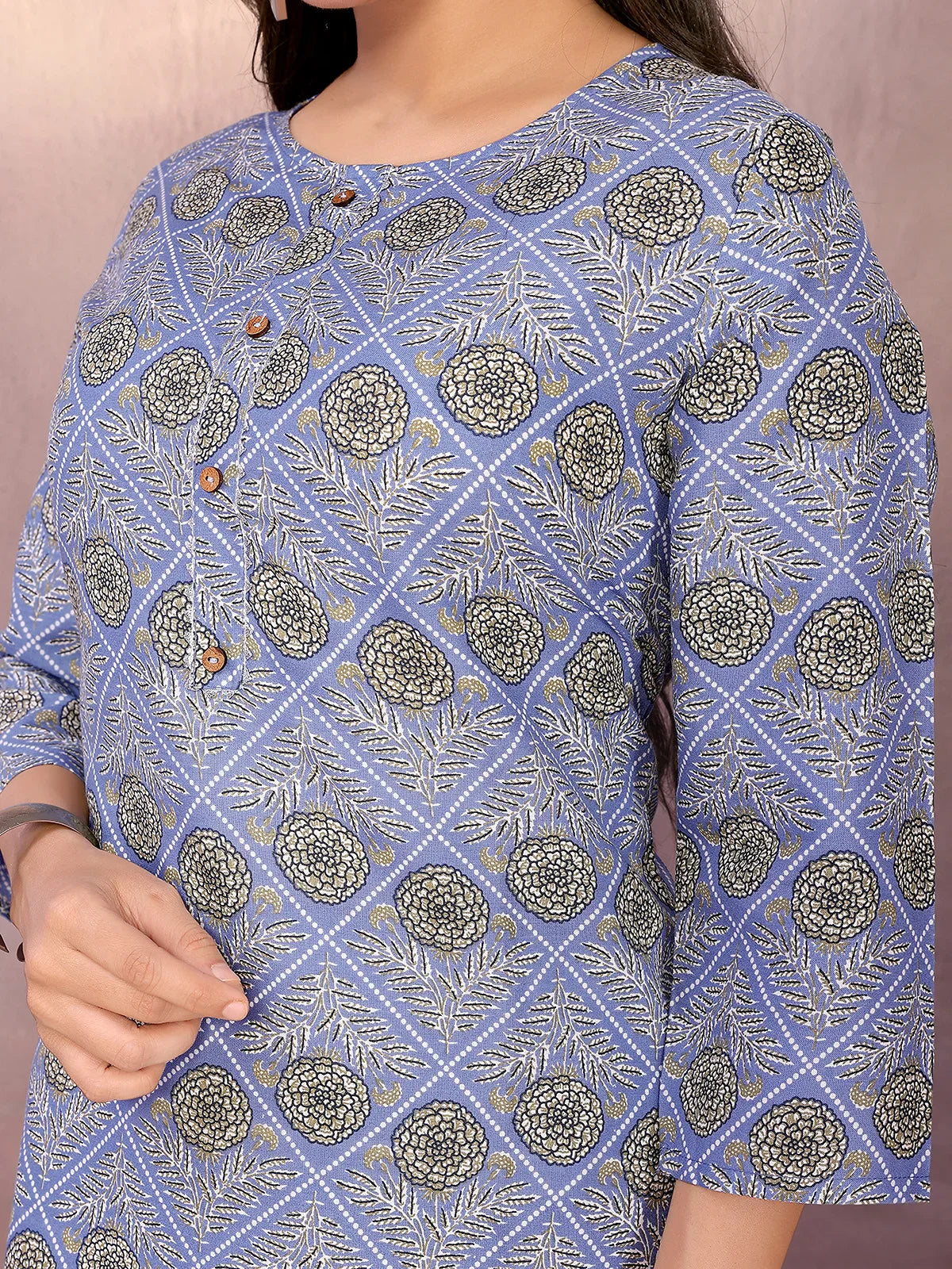 Buy Rayon Printed Straight Knee Length Kurta-Blue