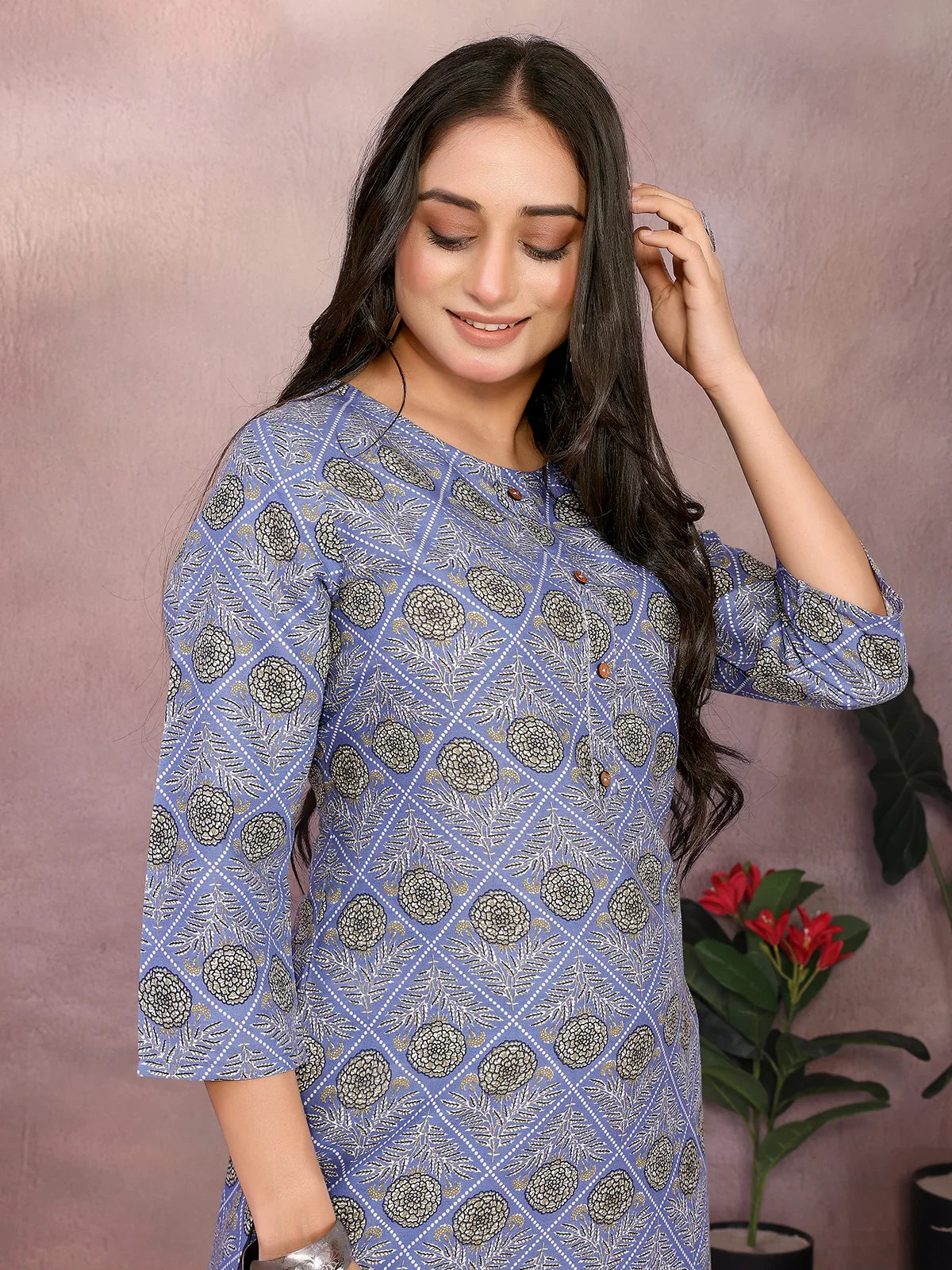 Buy Rayon Printed Straight Knee Length Kurta-Blue