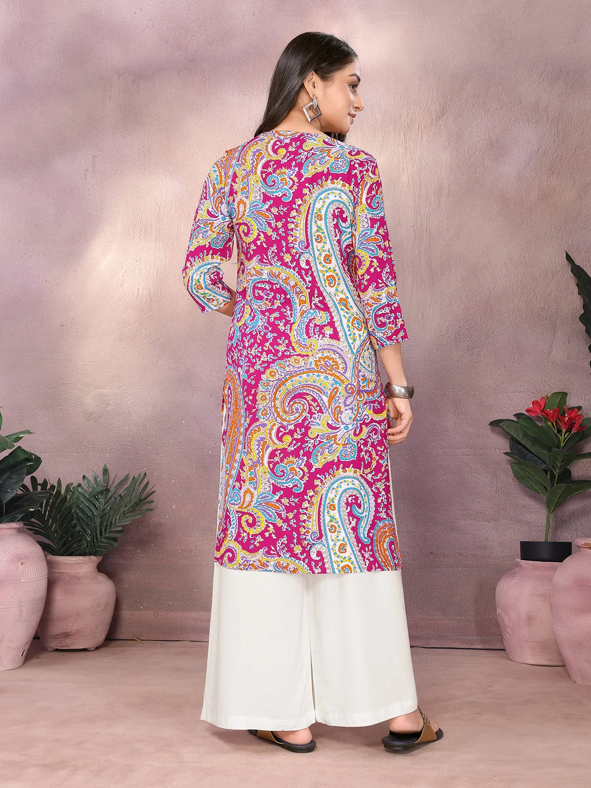 Buy Rayon Printed Straight Knee Length Kurta-Pink