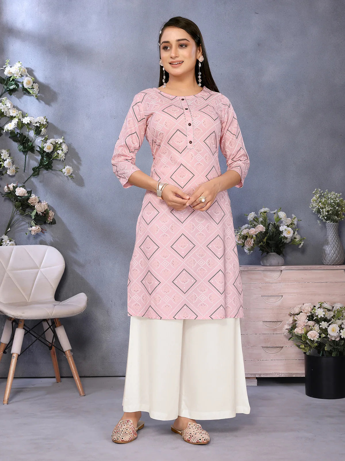 Buy Rayon Printed Straight Knee Length Kurta-Peach