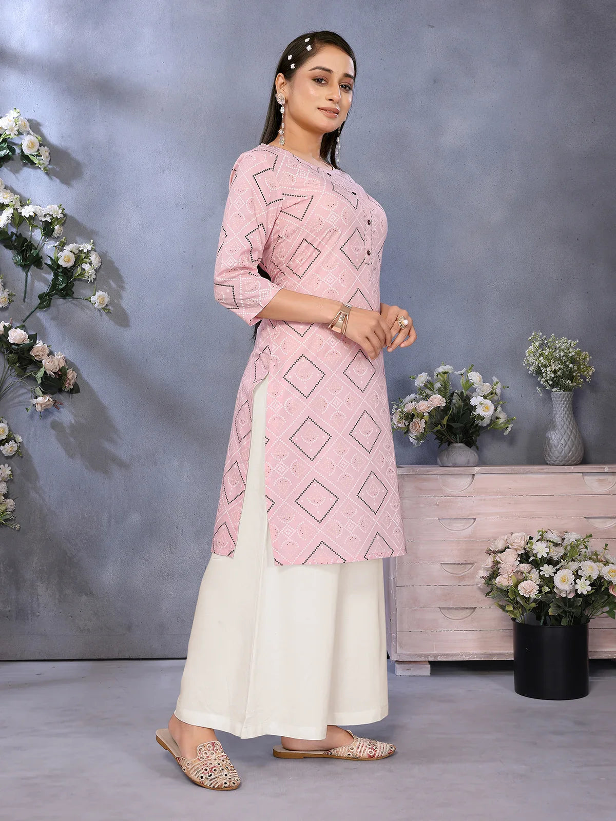 Buy Rayon Printed Straight Knee Length Kurta-Peach