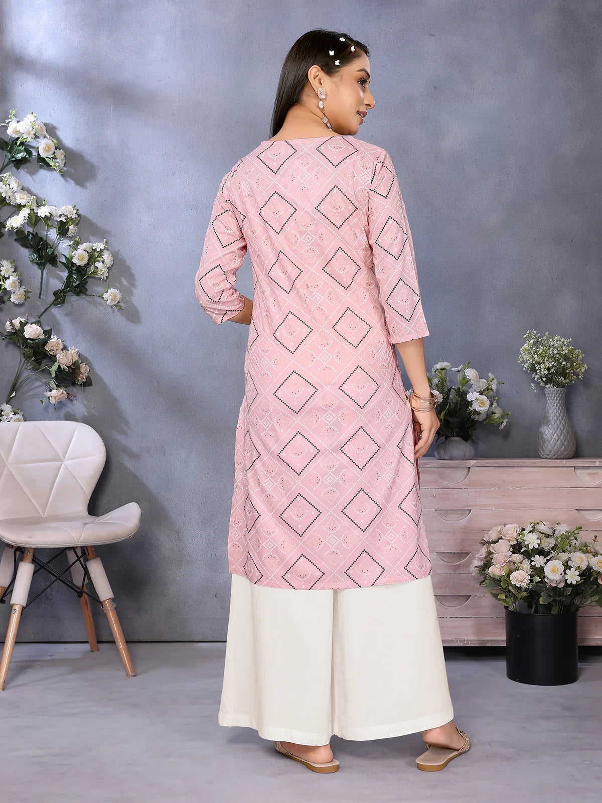 Buy Rayon Printed Straight Knee Length Kurta-Peach