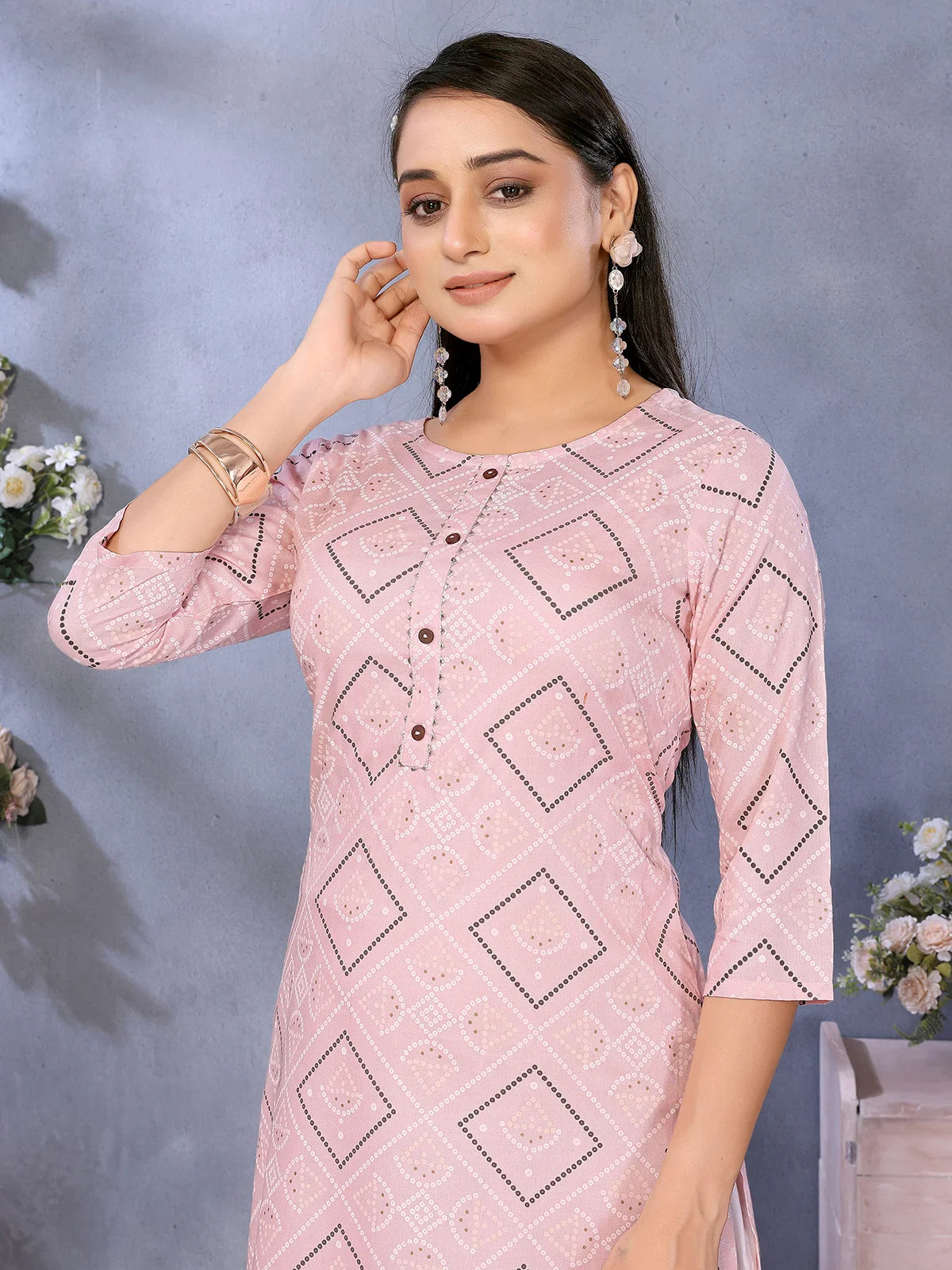 Buy Rayon Printed Straight Knee Length Kurta-Peach