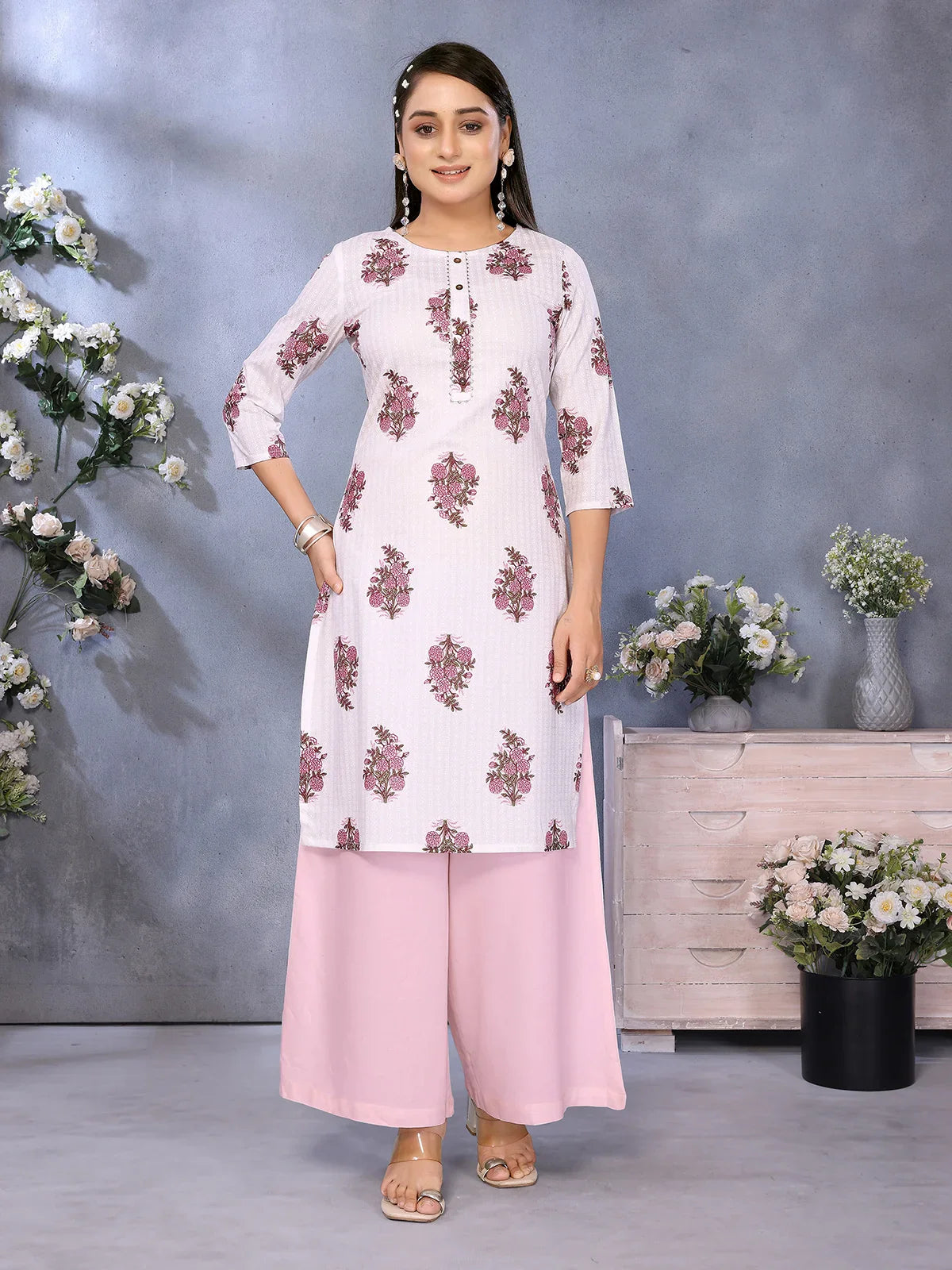 Buy Rayon Printed Straight Knee Length Kurta-Off White