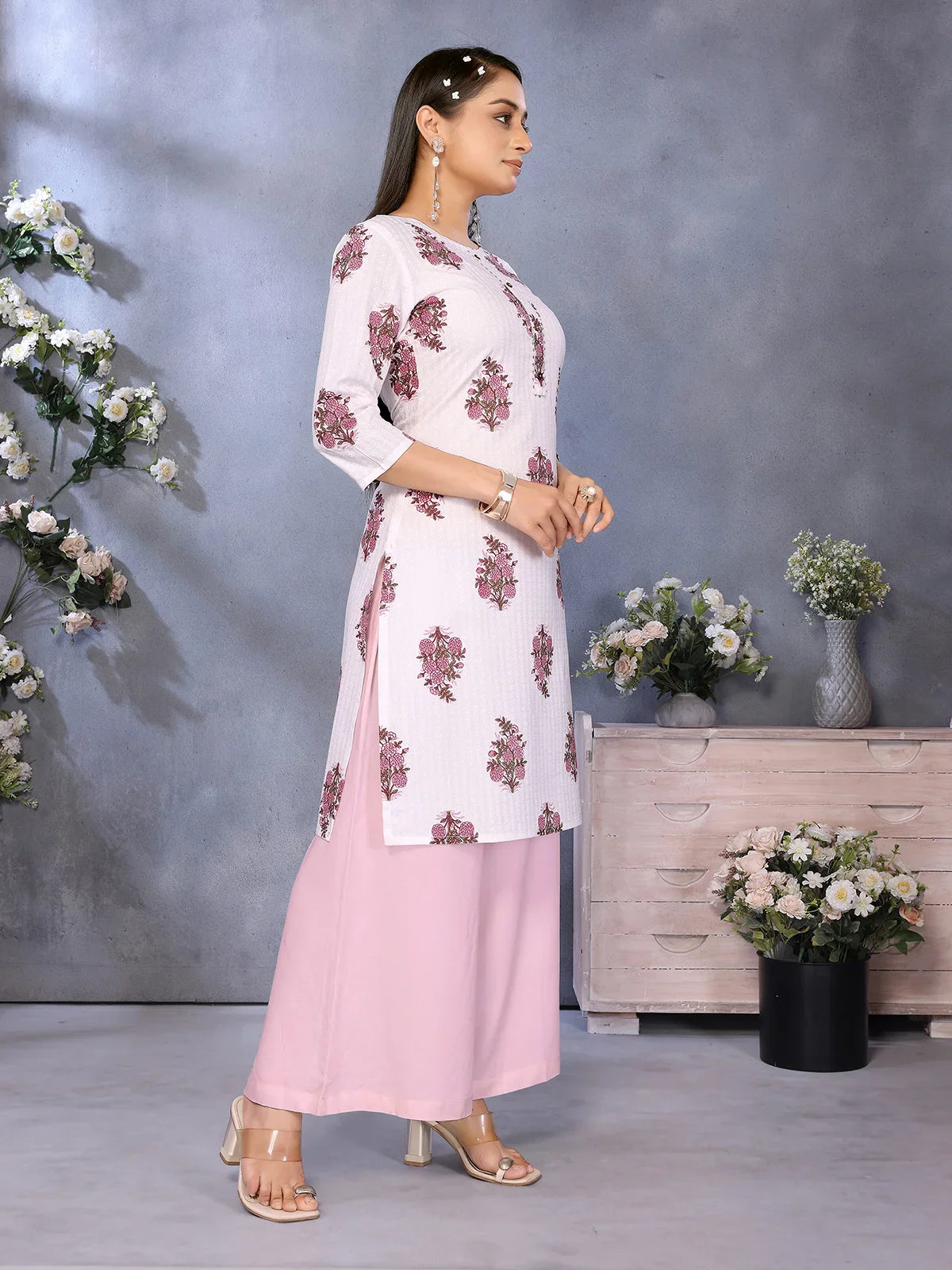 Buy Rayon Printed Straight Knee Length Kurta-Off White