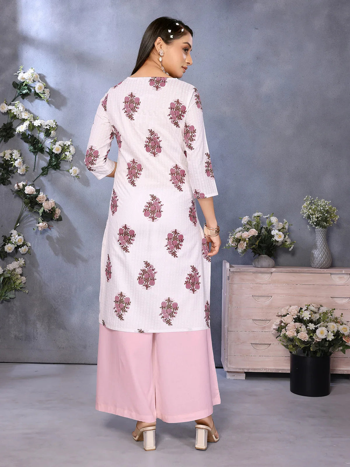 Buy Rayon Printed Straight Knee Length Kurta-Off White