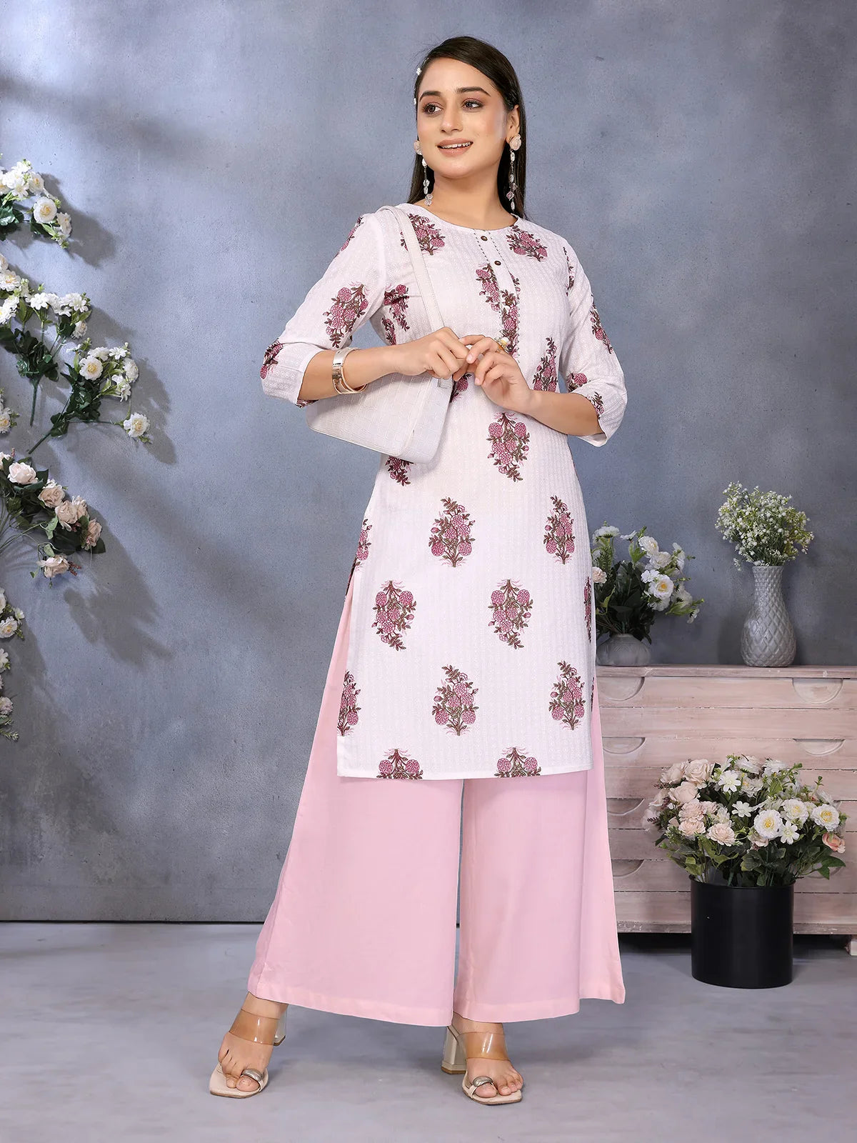 Buy Rayon Printed Straight Knee Length Kurta-Off White
