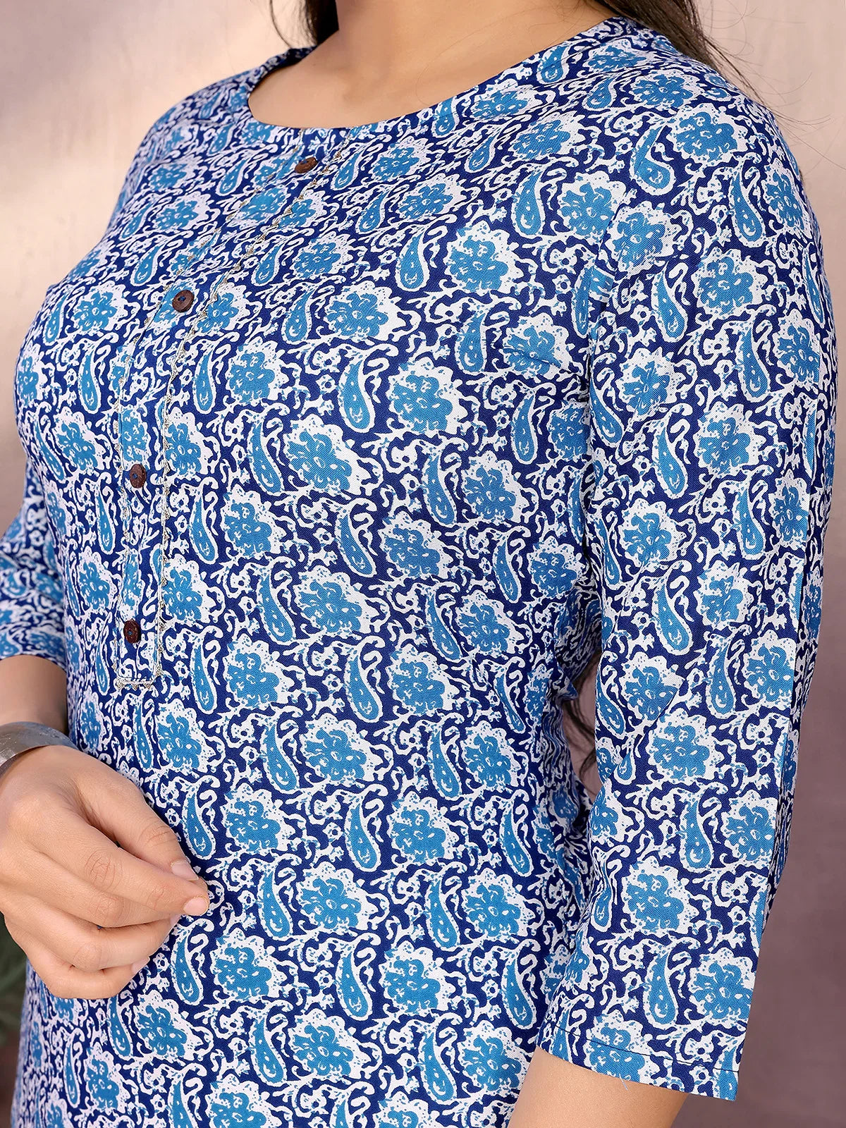 Buy Rayon Printed Straight Knee Length Kurta-Blue