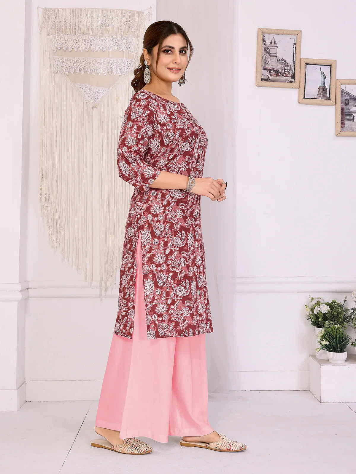 Buy Rayon Printed Straight Knee Length Kurta-Peach