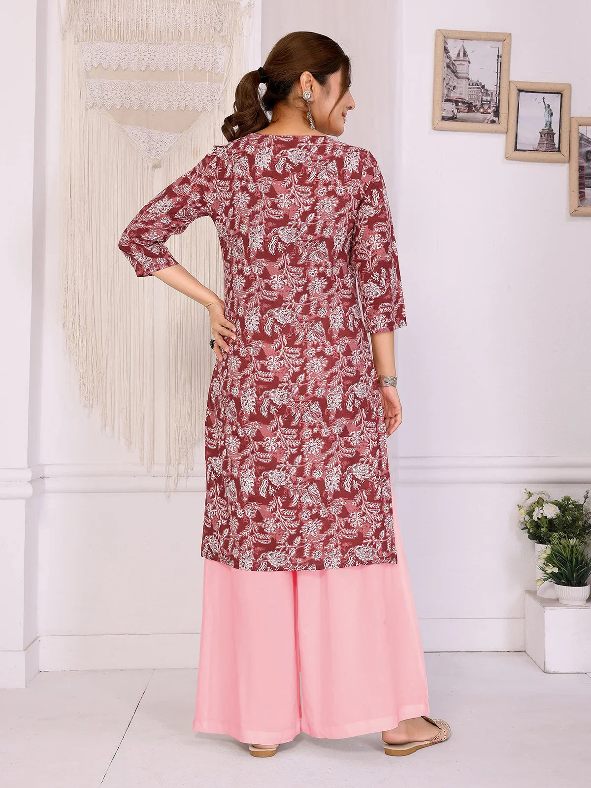 Buy Rayon Printed Straight Knee Length Kurta-Peach