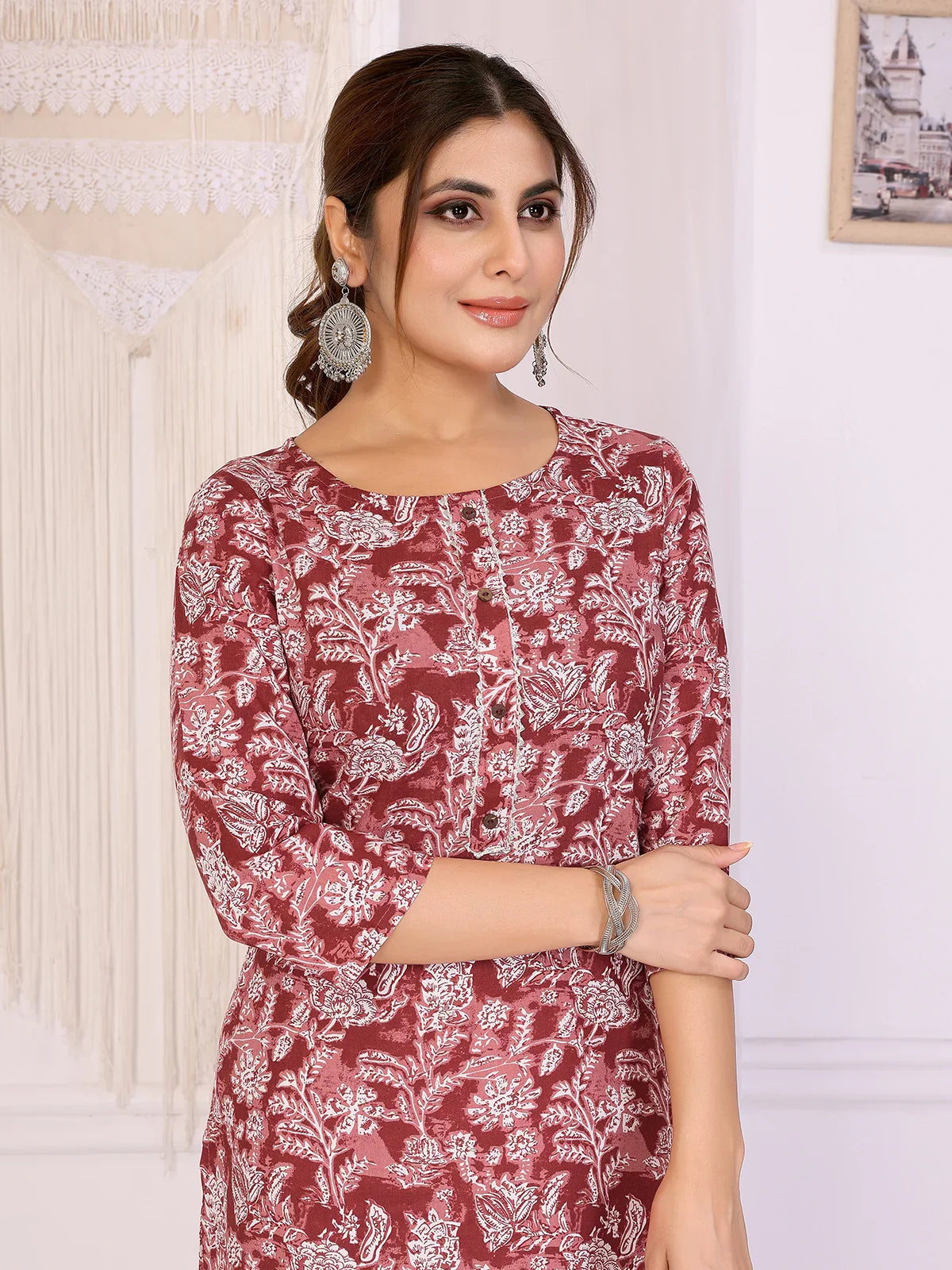 Buy Rayon Printed Straight Knee Length Kurta-Peach