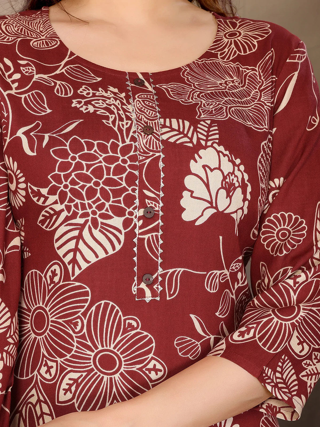 Buy Rayon Printed Straight Knee Length Kurta-Brown