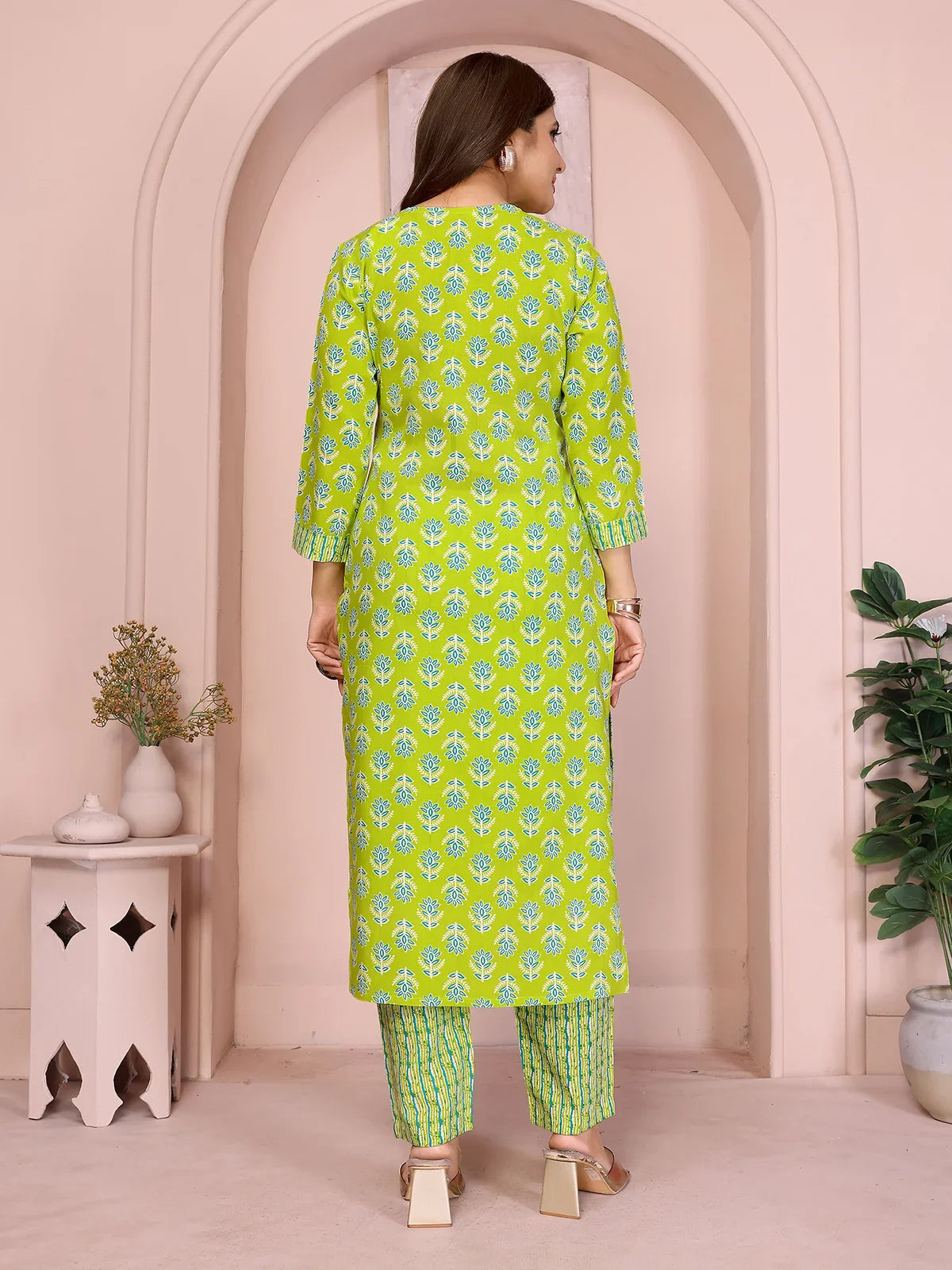 Buy Rayon Embroidered Straight Calf Length Kurta with Pant-Green