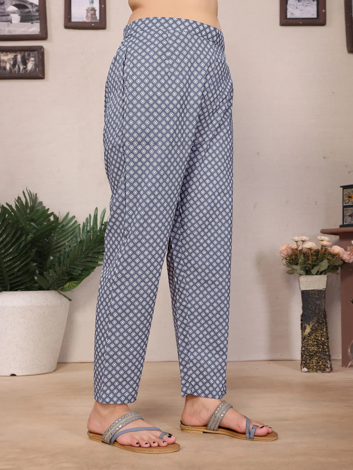 Buy Cotton Embellished Straight Calf Length Kurta with Pant and Dupatta-Grey