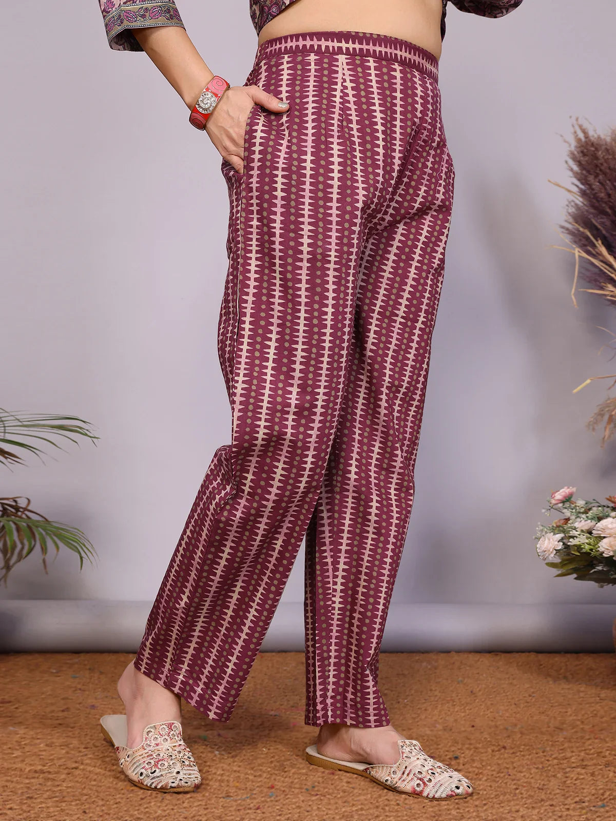 Buy Cotton Embroidered Nayra Style Calf Length Kurta with Pant and Dupatta-Wine