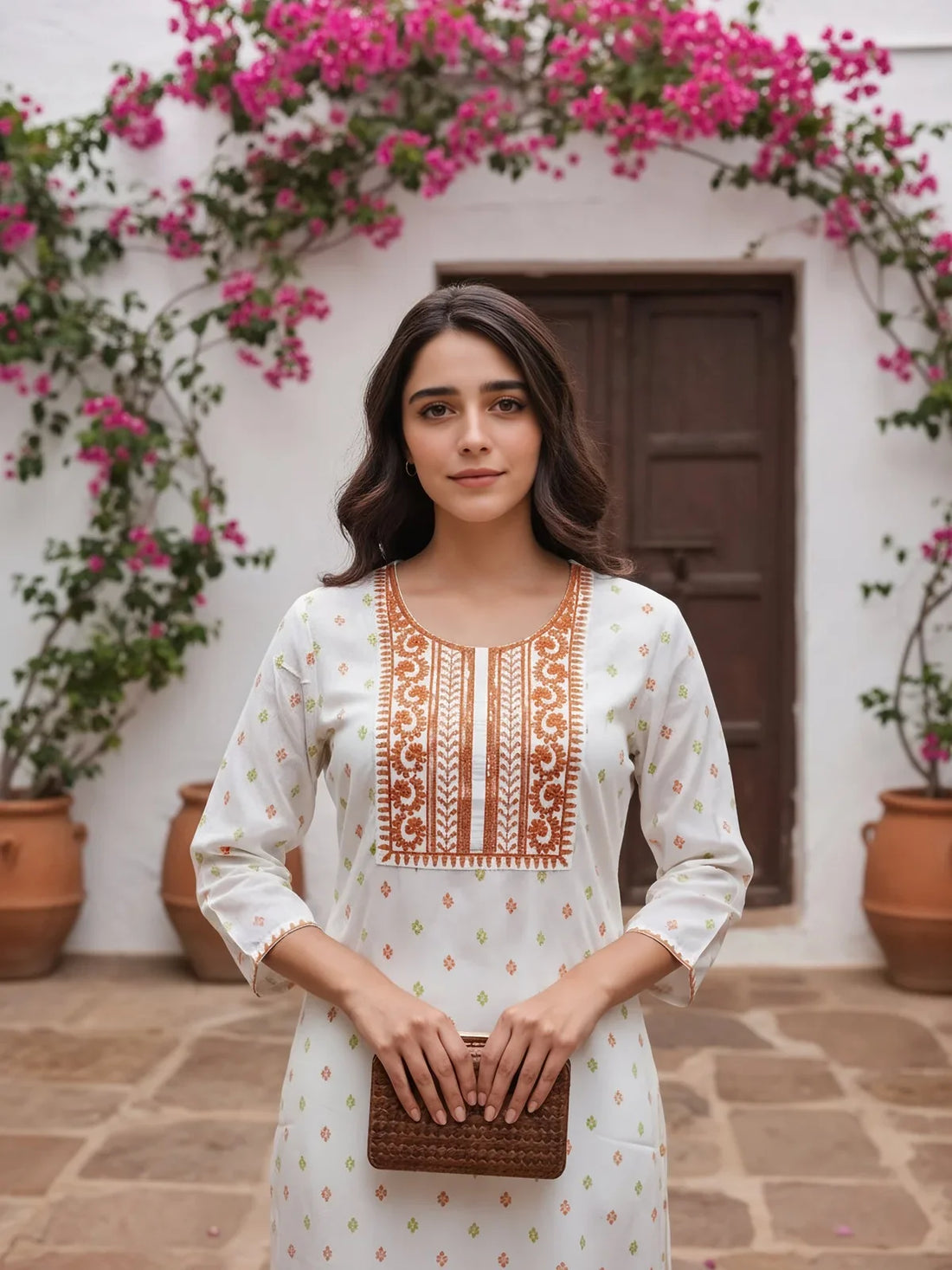 Buy Viscose Rayon Embroidered Straight Calf Length Kurta-White