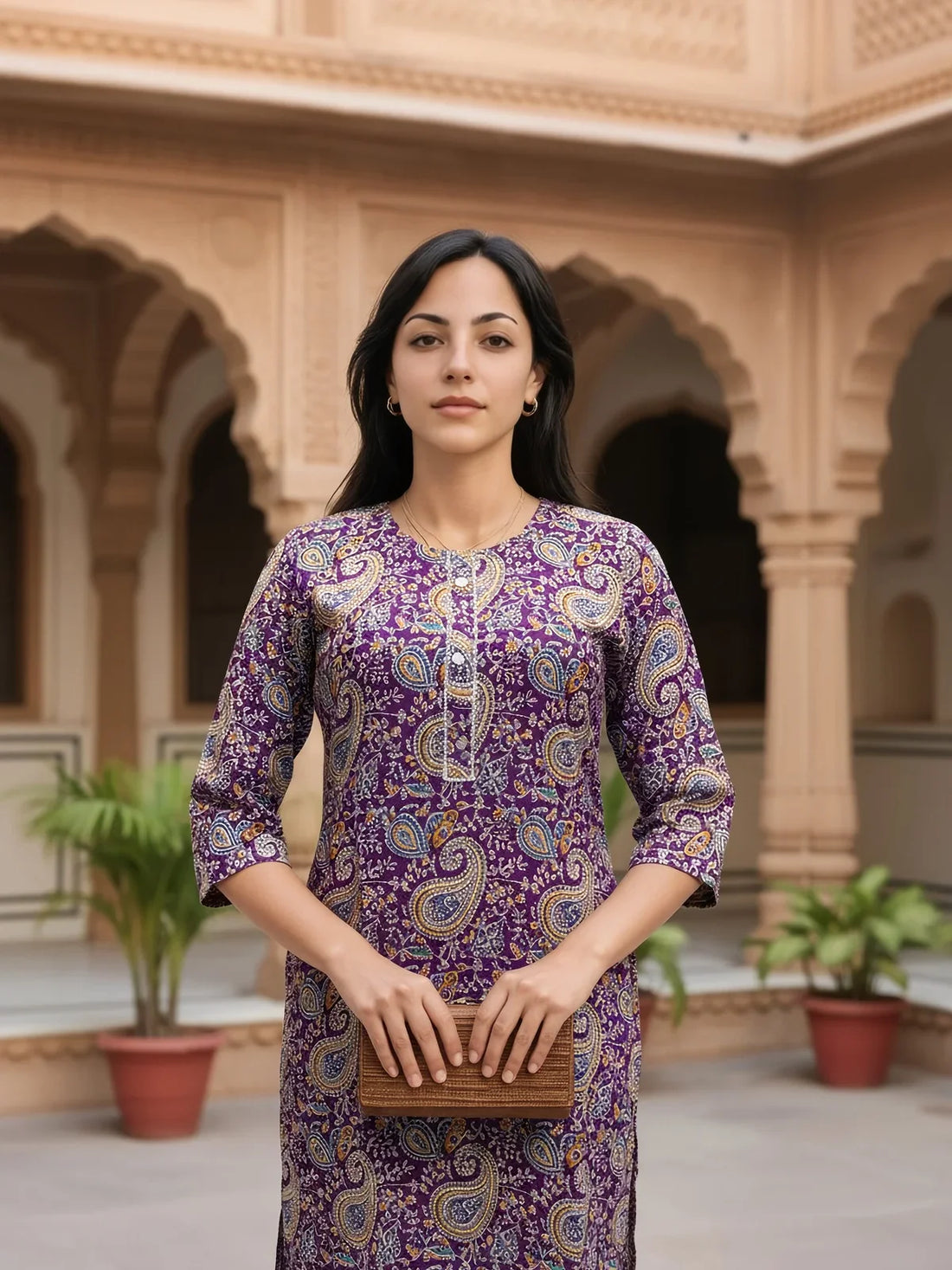 Buy Rayon Printed Straight Knee Length Kurta-Purple