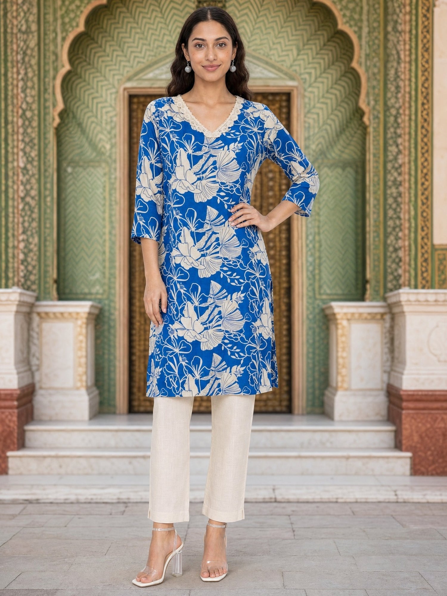 Rayon Printed Straight Knee Length Kurta