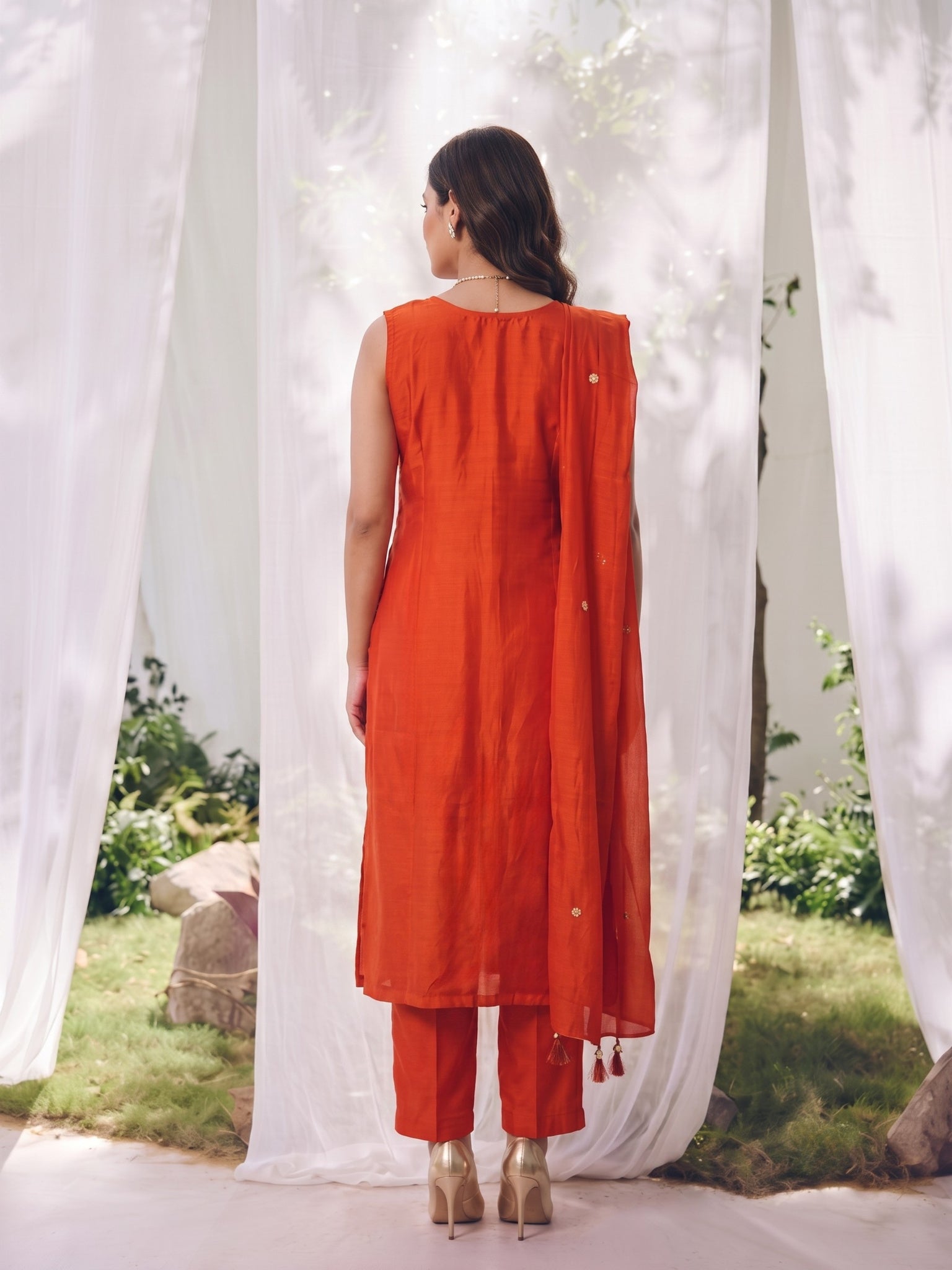 Rayon Embroidered A-Line Calf Length Kurta With Pant