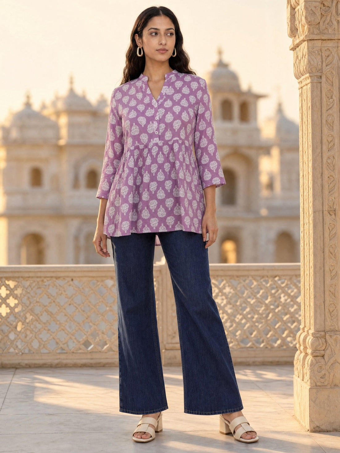 Buy Rayon Printed Straight Short Length Short Kurta-Mauve