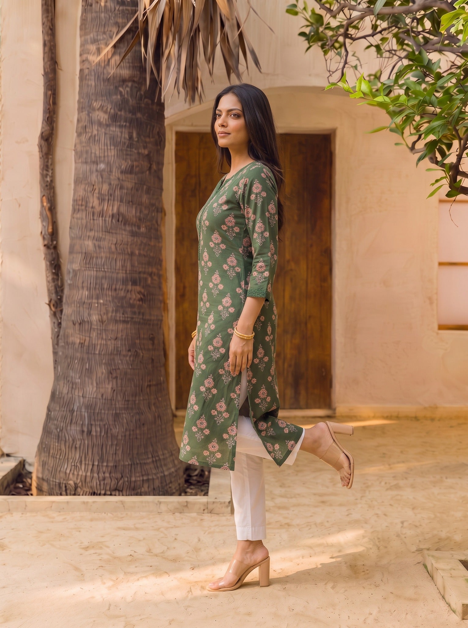 Rayon Printed Straight Knee Length Kurta