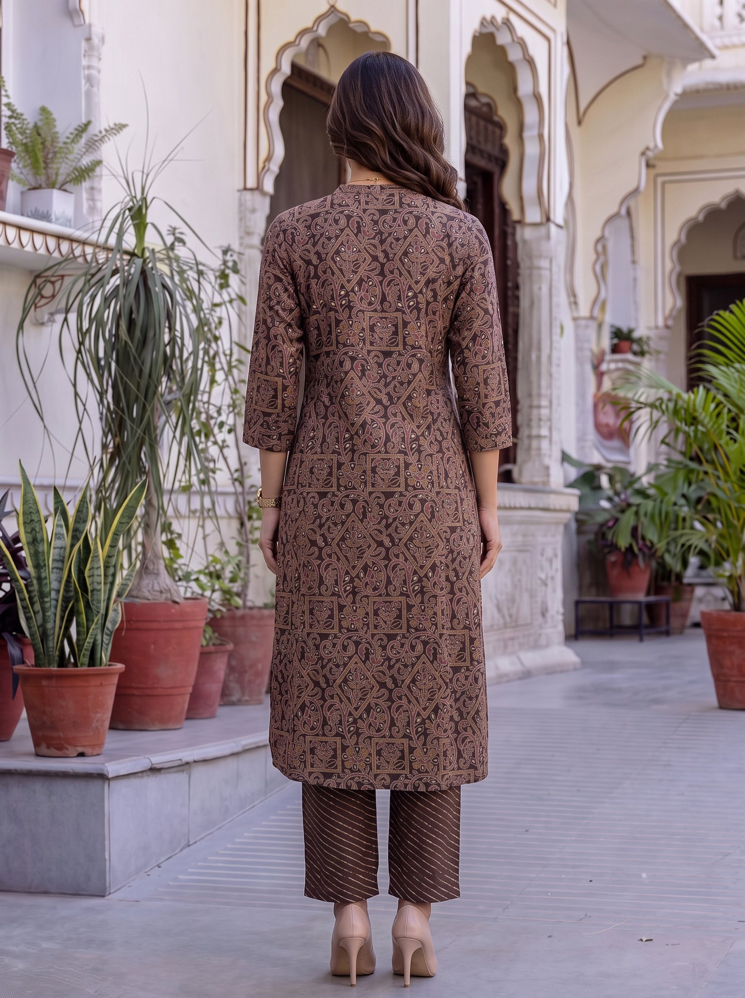 Viscose Printed A-Line Calf Length Kurta With Pant