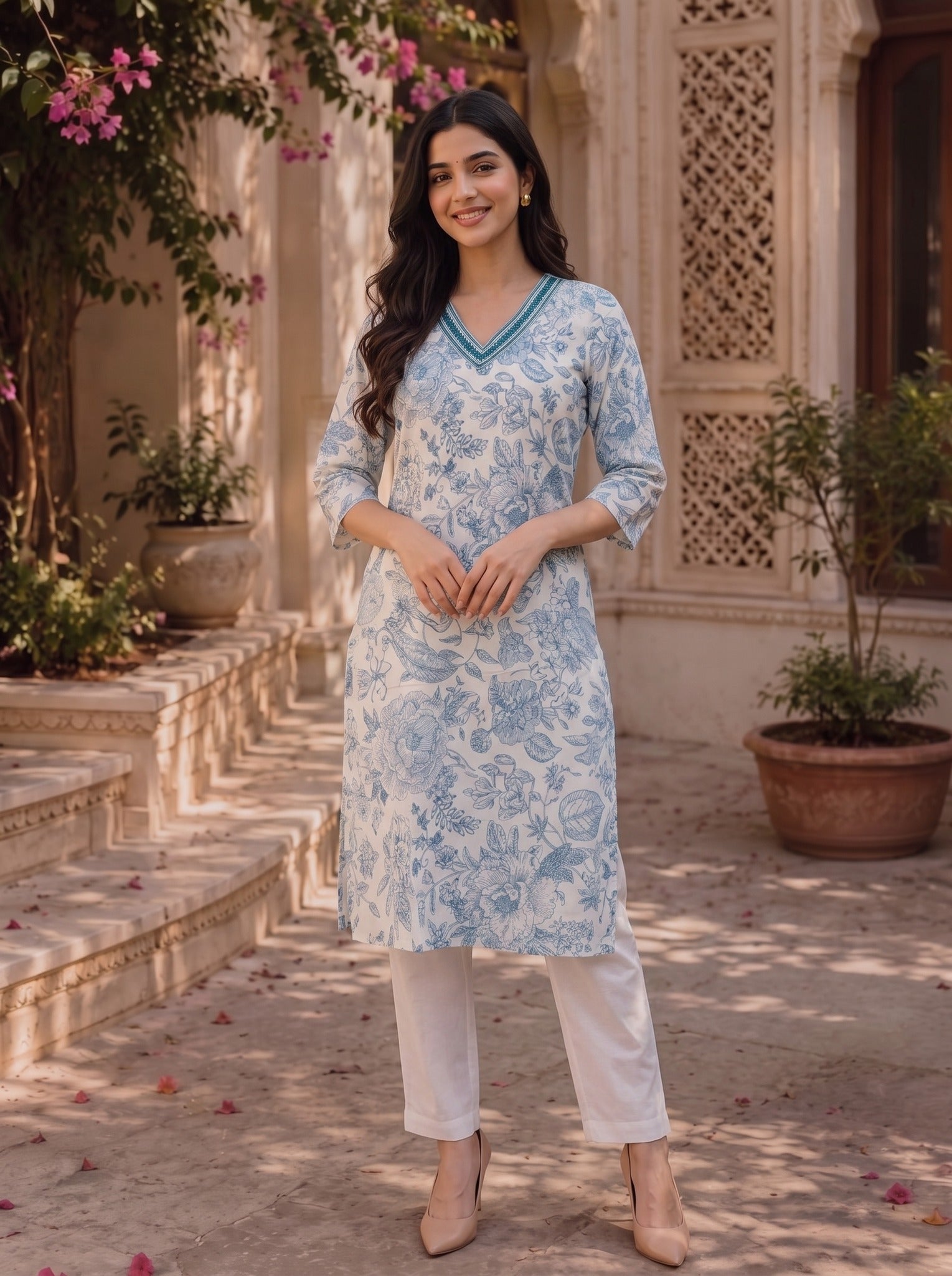 Rayon Printed Straight Knee Length Kurta